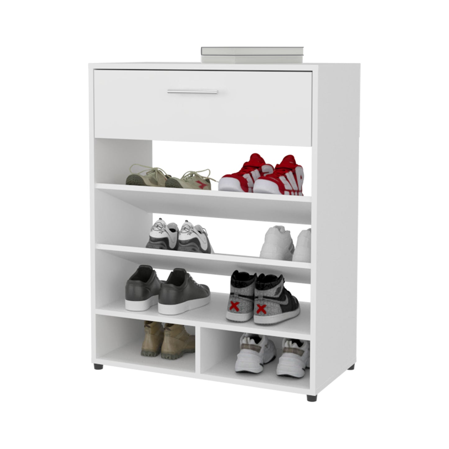 FM FURNITURE Onawa Shoe Rack - White Particle Board Storage for Bedroom
