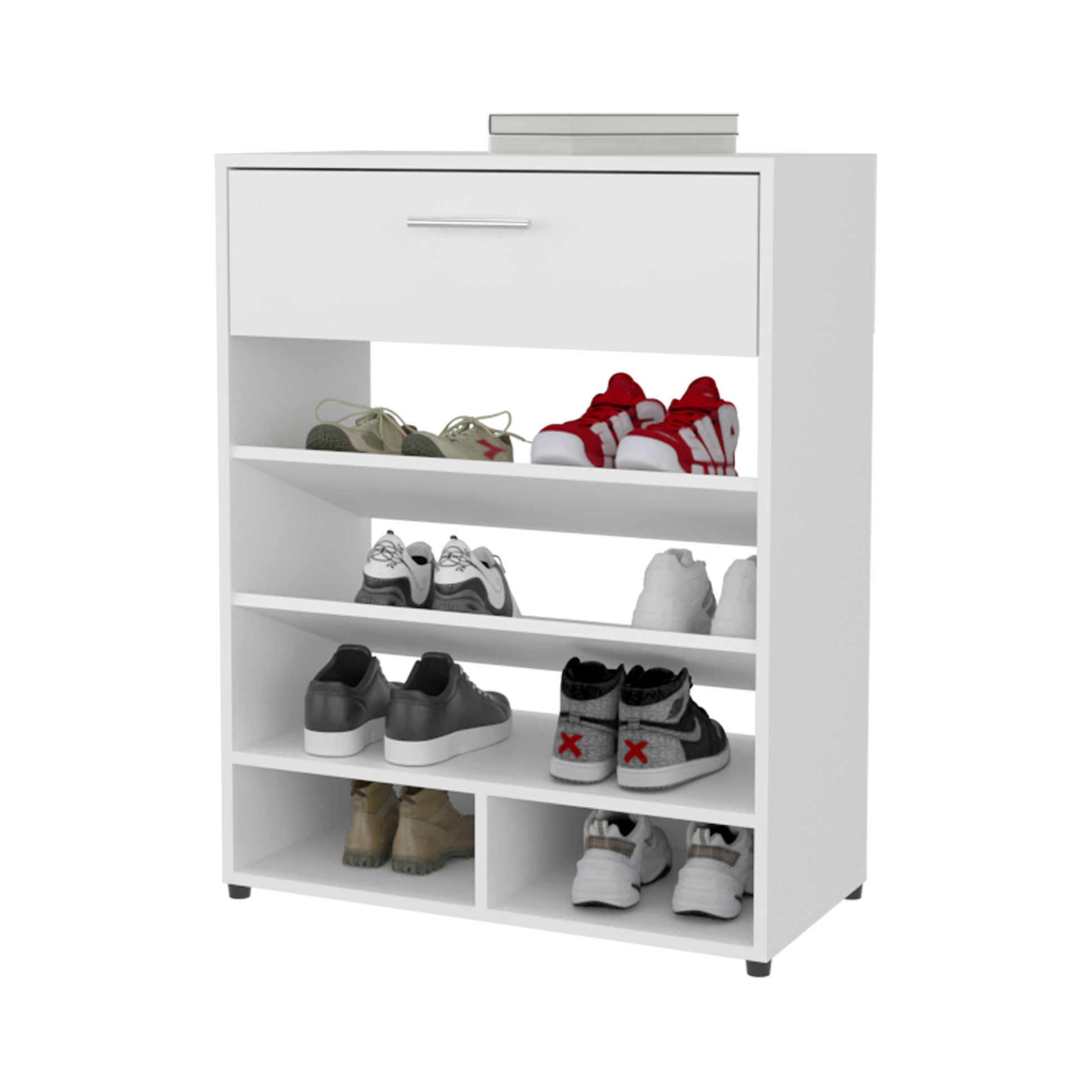 FM FURNITURE Onawa Shoe Rack - White Particle Board Storage for Bedroom