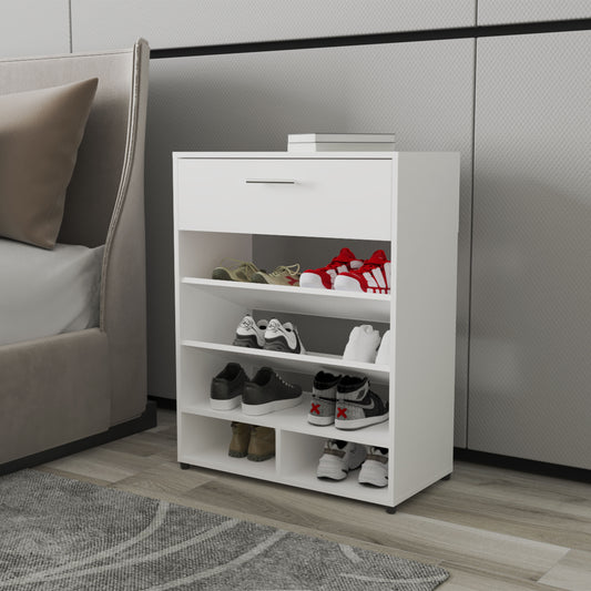 FM FURNITURE Onawa Modern Shoe Rack with Drawer, White
