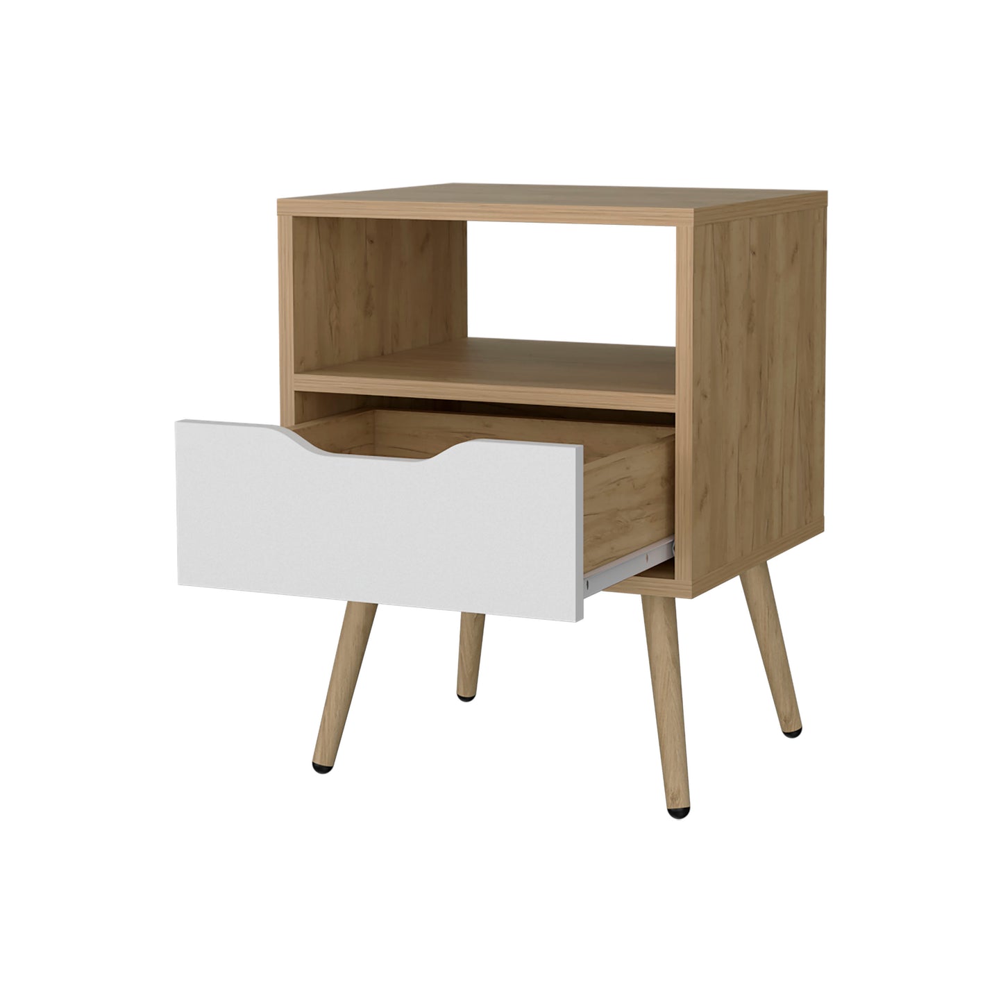 White + Light Oak Nightstand with 1 Drawer - Bedroom Storage