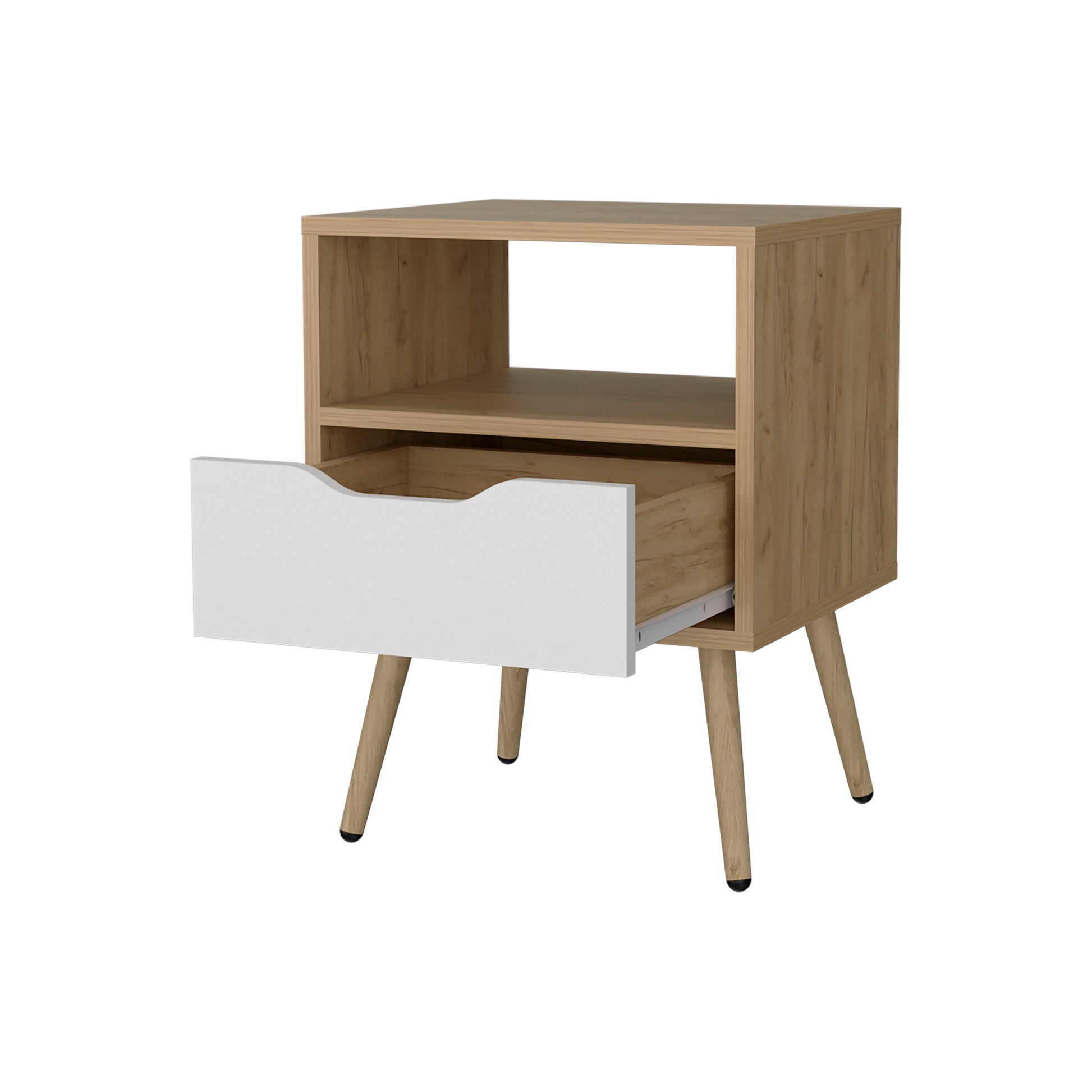 White + Light Oak Nightstand with 1 Drawer - Bedroom Storage