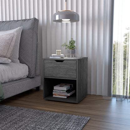 FM FURNITURE Elliott Nightstand with Elegant Drawer and Open Shelf, Ligth Gray