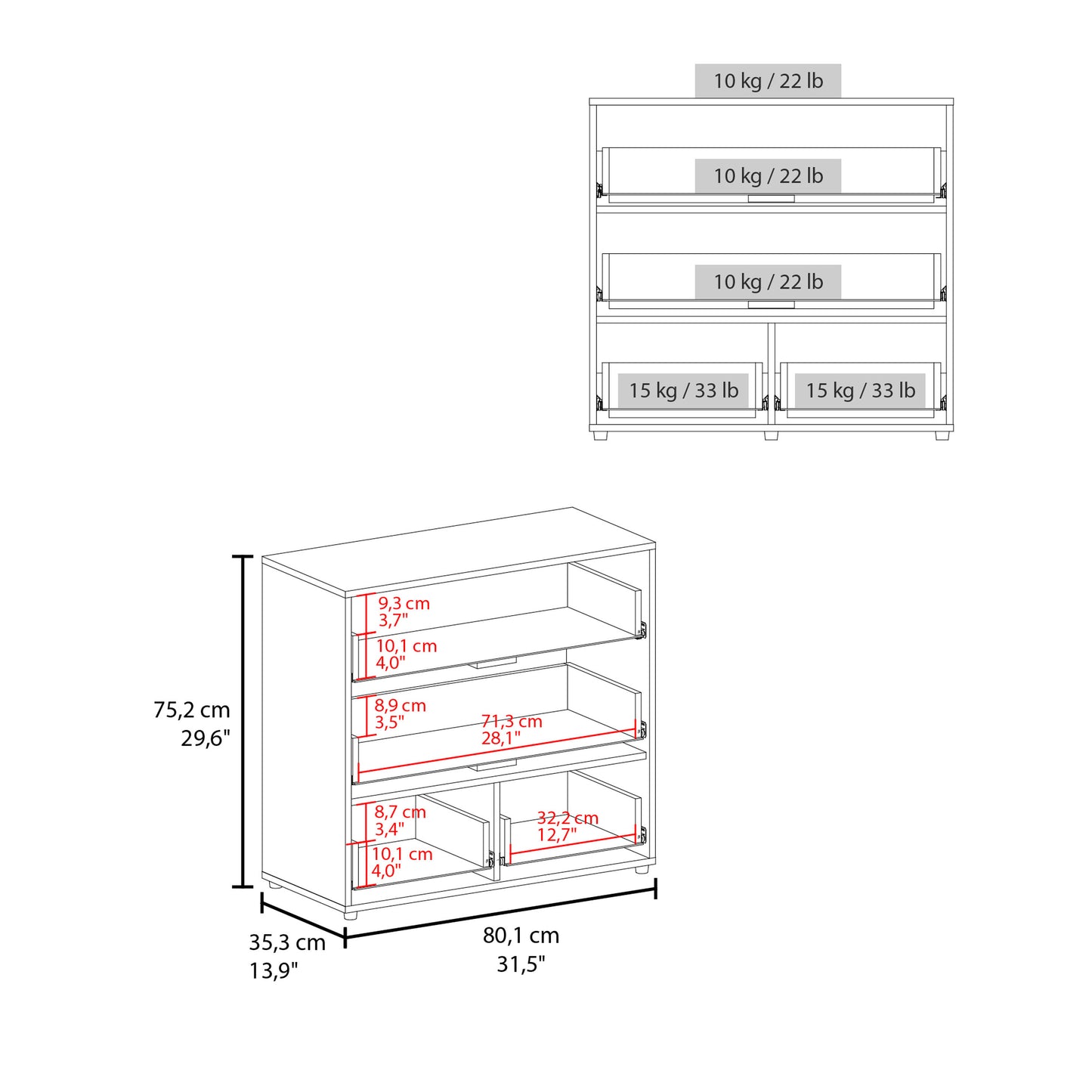 Oto Dresser - White: 4 Spacious Drawers for Bedroom Storage