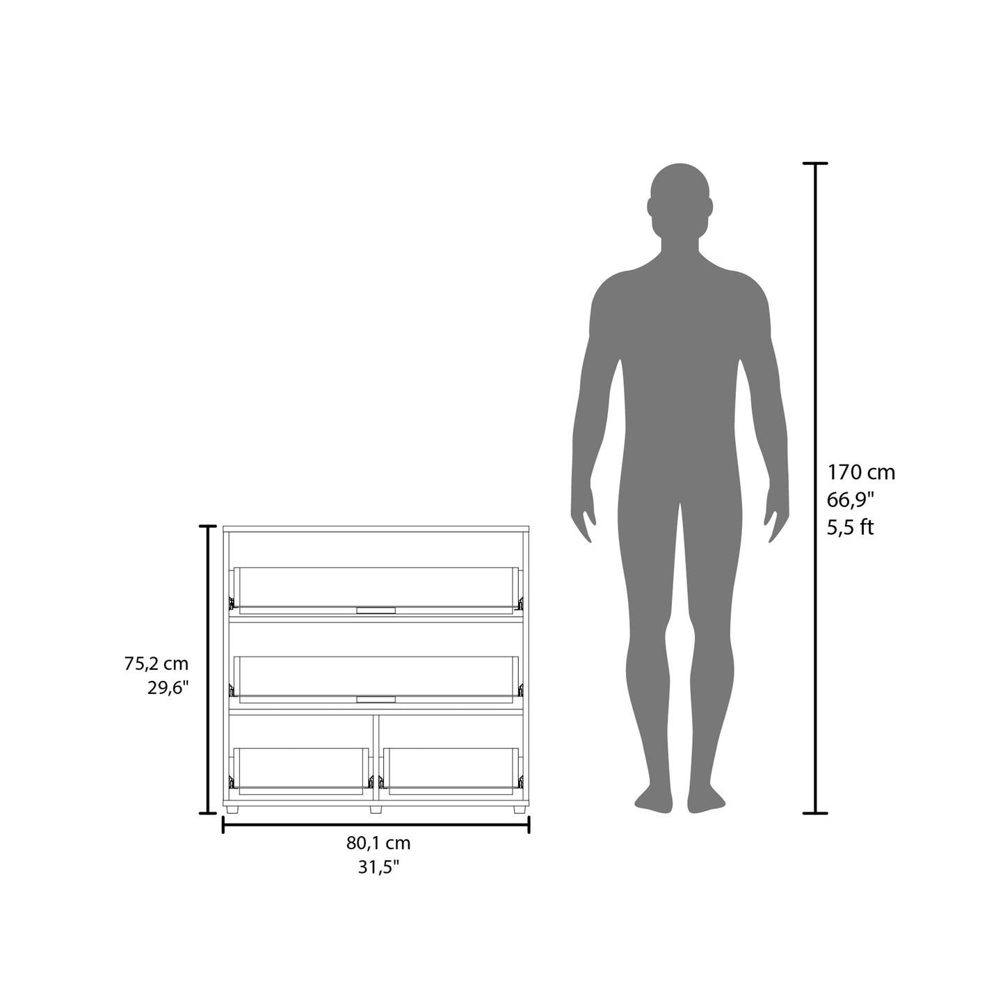 Oto Dresser - White: 4 Spacious Drawers for Bedroom Storage