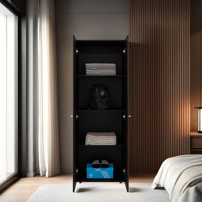 Walnut 2-Door Tall Wardrobe Cabinet - 66.9"H, Particle Board for Bedroom