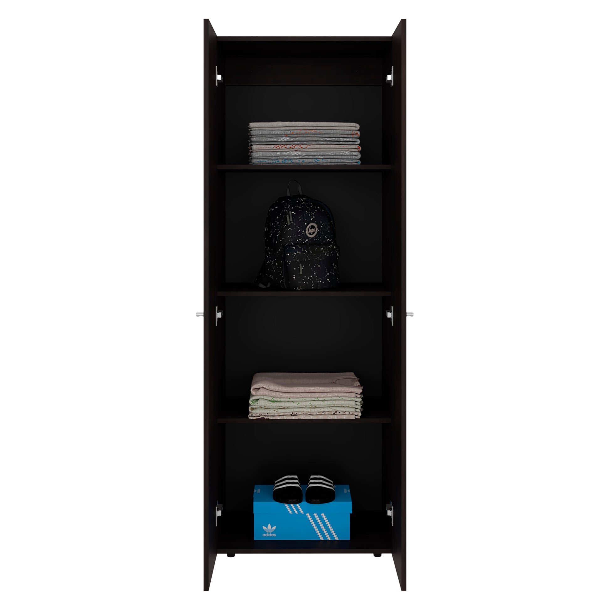 Walnut 2-Door Tall Wardrobe Cabinet - 66.9"H, Particle Board for Bedroom