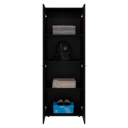 Walnut 2-Door Tall Wardrobe Cabinet - 66.9"H, Particle Board for Bedroom