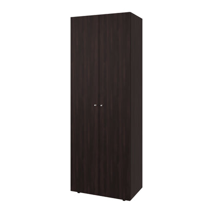 Walnut 2-Door Tall Wardrobe Cabinet - 66.9"H, Particle Board for Bedroom