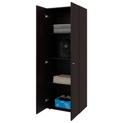 Walnut 2-Door Tall Wardrobe Cabinet - 66.9"H, Particle Board for Bedroom