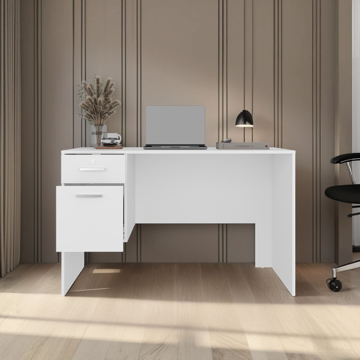 White Desk with 2 Drawers - Modern Office Table for Home Office