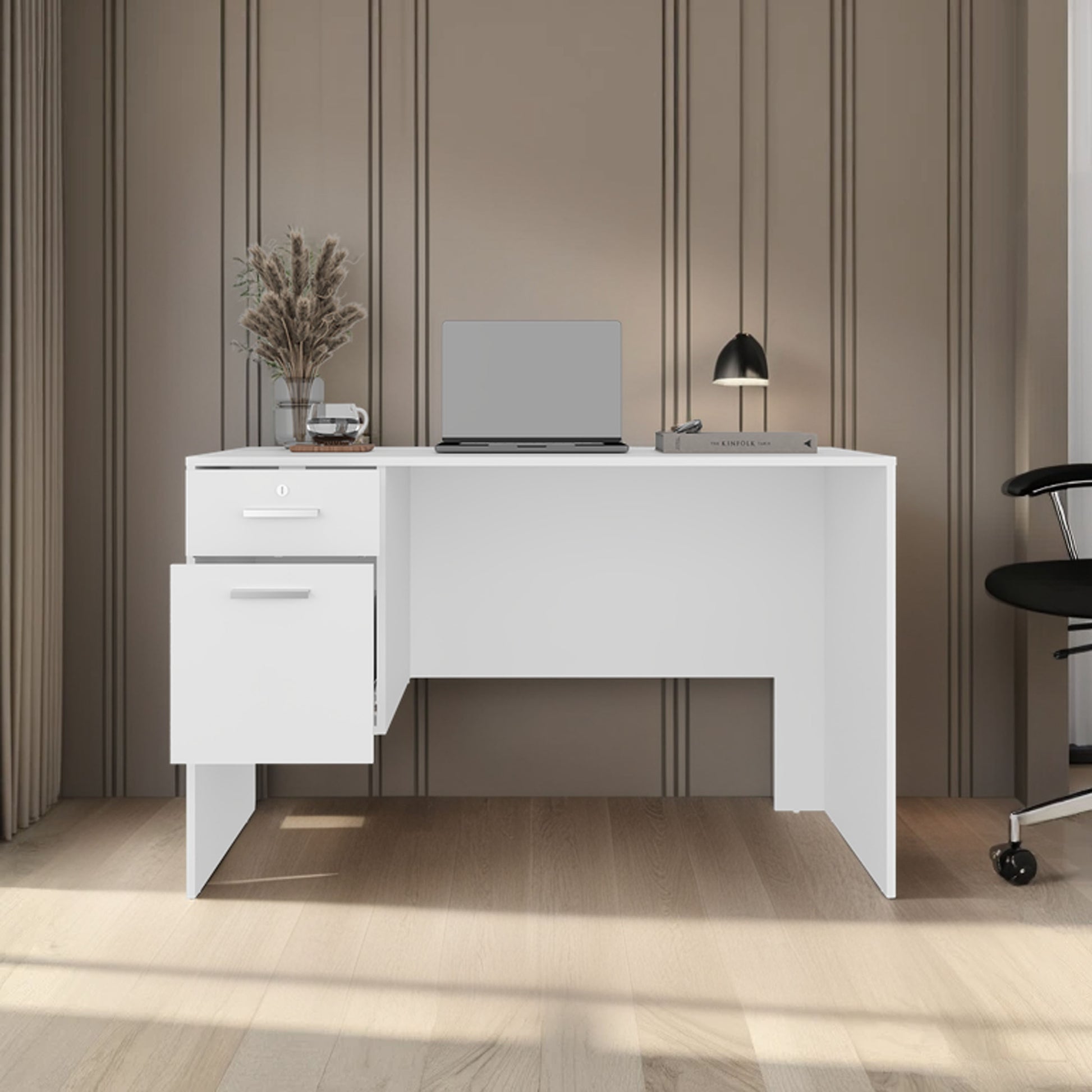 White Desk with 2 Drawers - Modern Office Table for Home Office