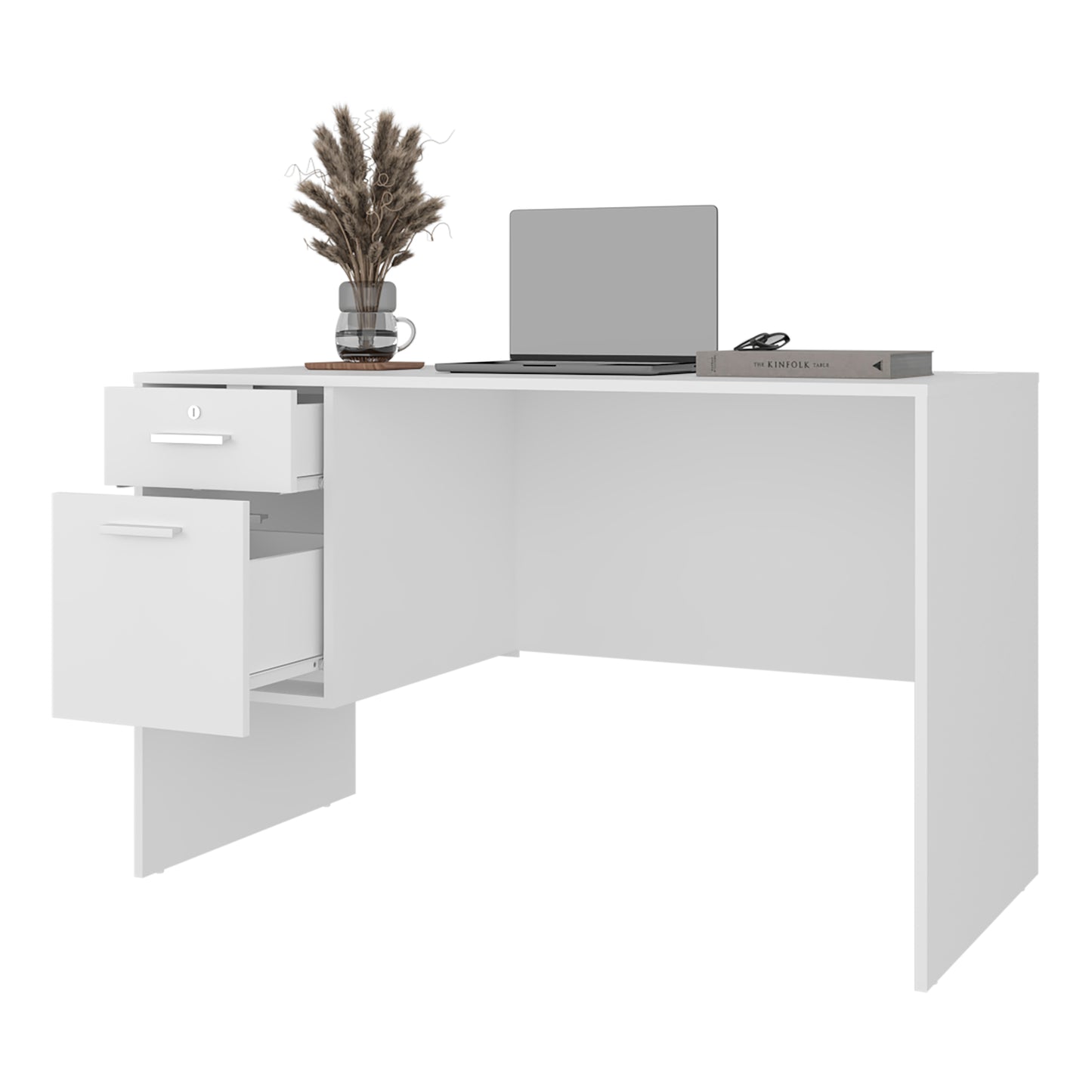 White Desk with 2 Drawers - Modern Office Table for Home Office