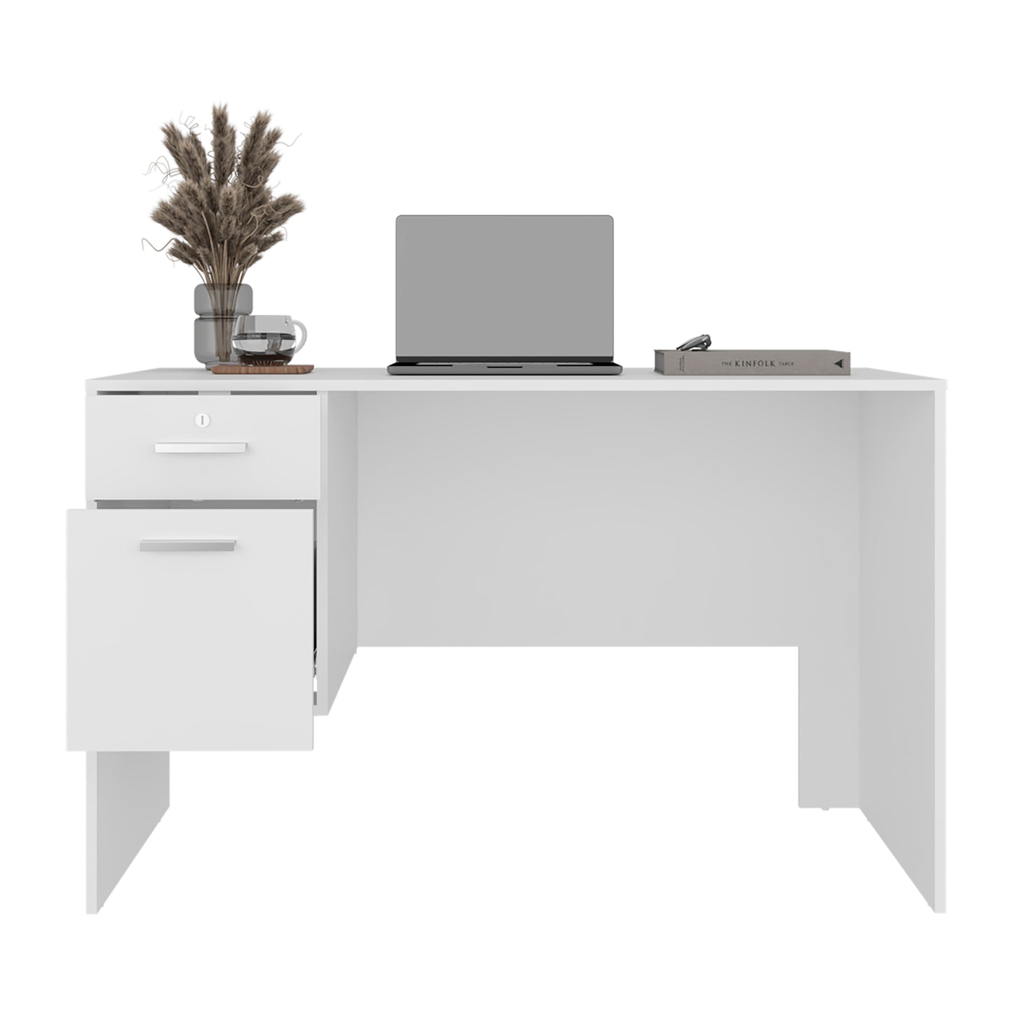 White Desk with 2 Drawers - Modern Office Table for Home Office