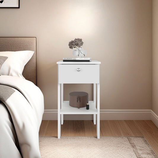 Shongopovi One Drawer Nightstand with Open Shelf, Compact Design, Modern Style, Bedroom Use, White