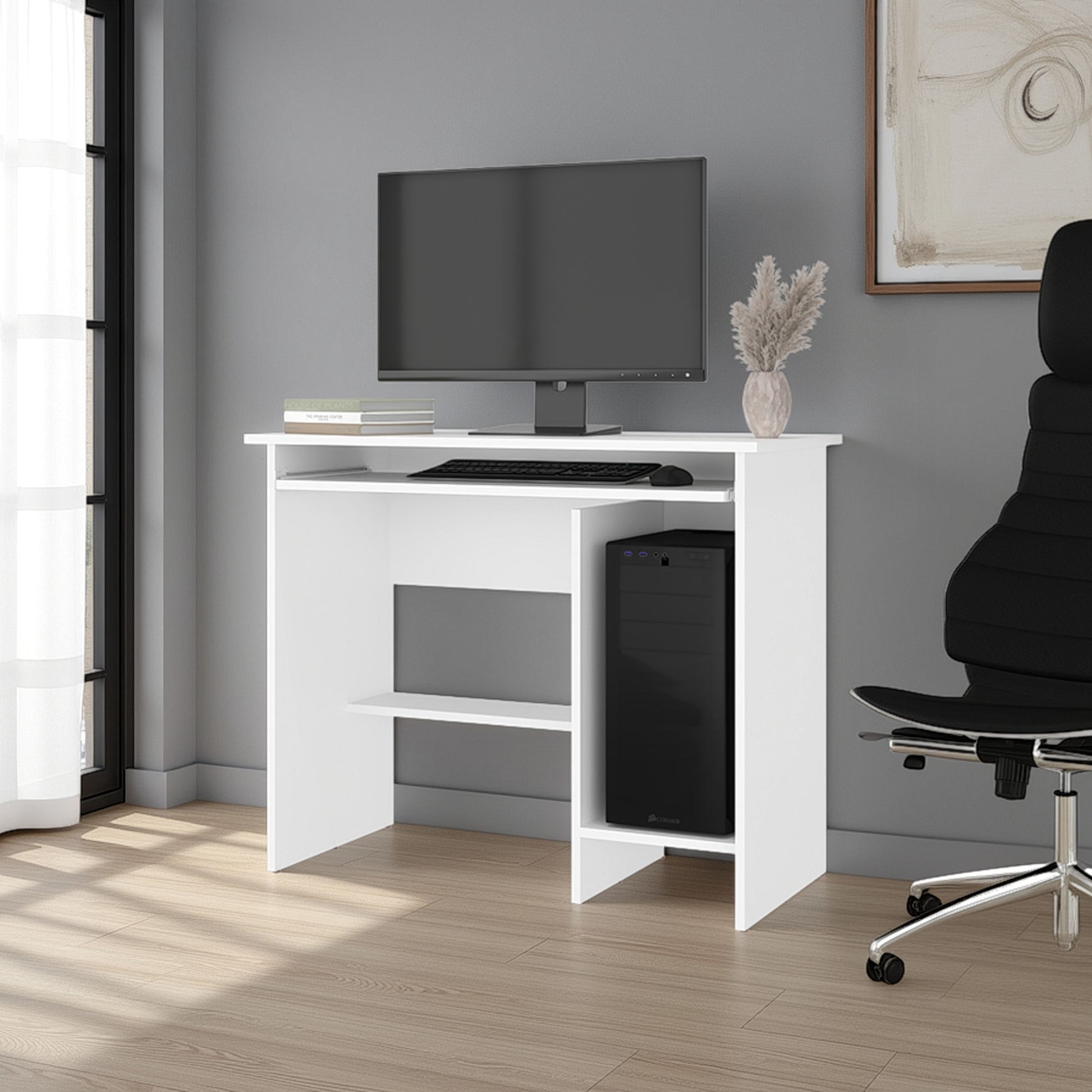 Rio Computer Desk with Open Storage, White