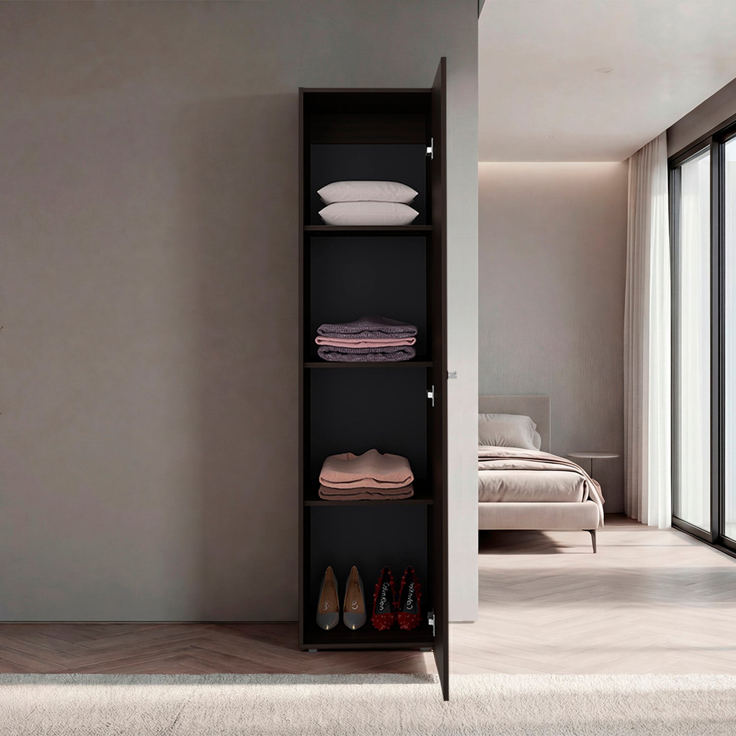 66.9" Walnut Dresser with Full-Length Mirror - Bedroom Storage