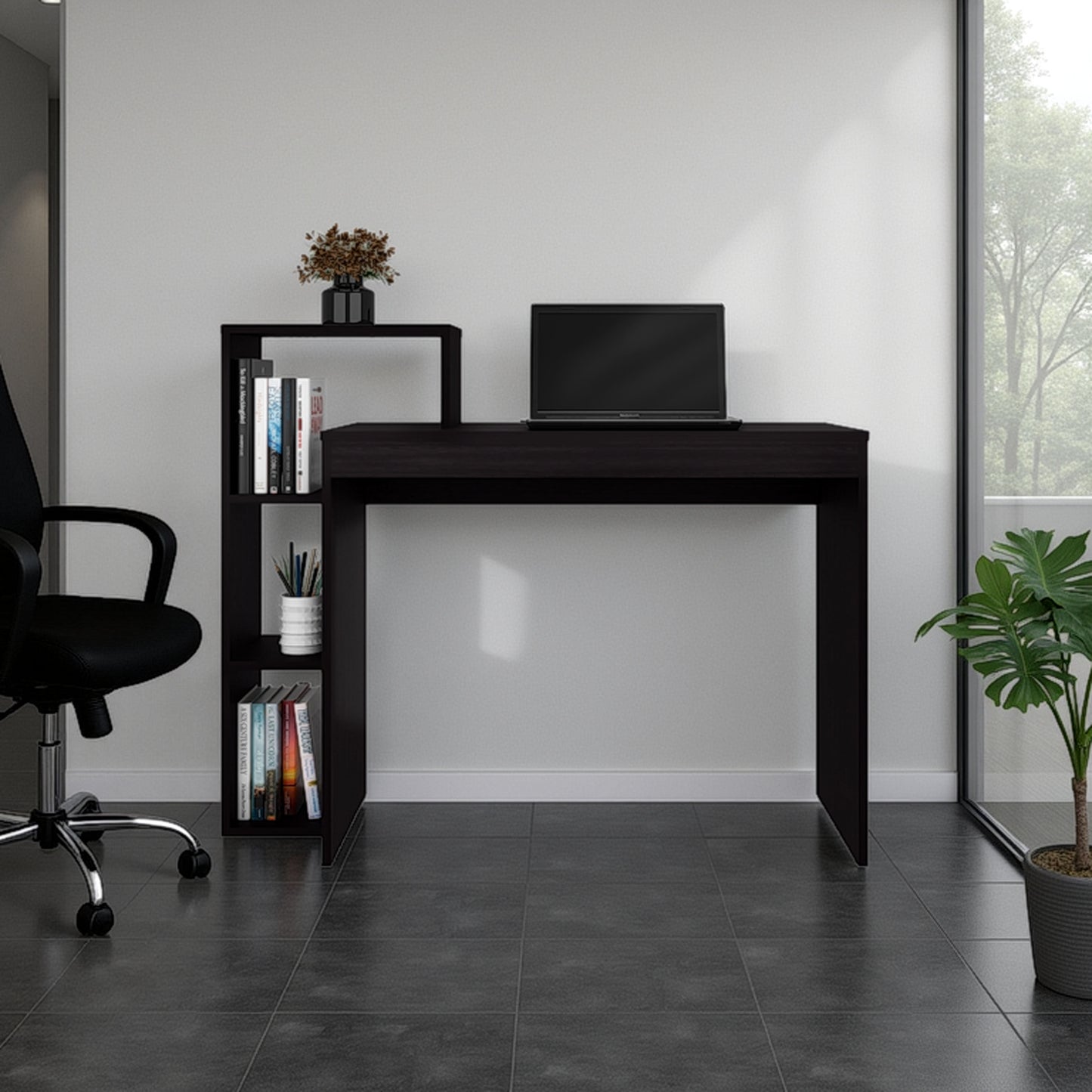 FM FURNITURE Salomé Computer Desk with Open Storage, Wenge