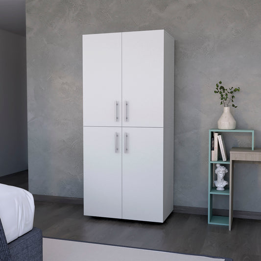 Hazel Armoire in melamine with 2 doors , 4 shelves and 2 clothes hanging bar