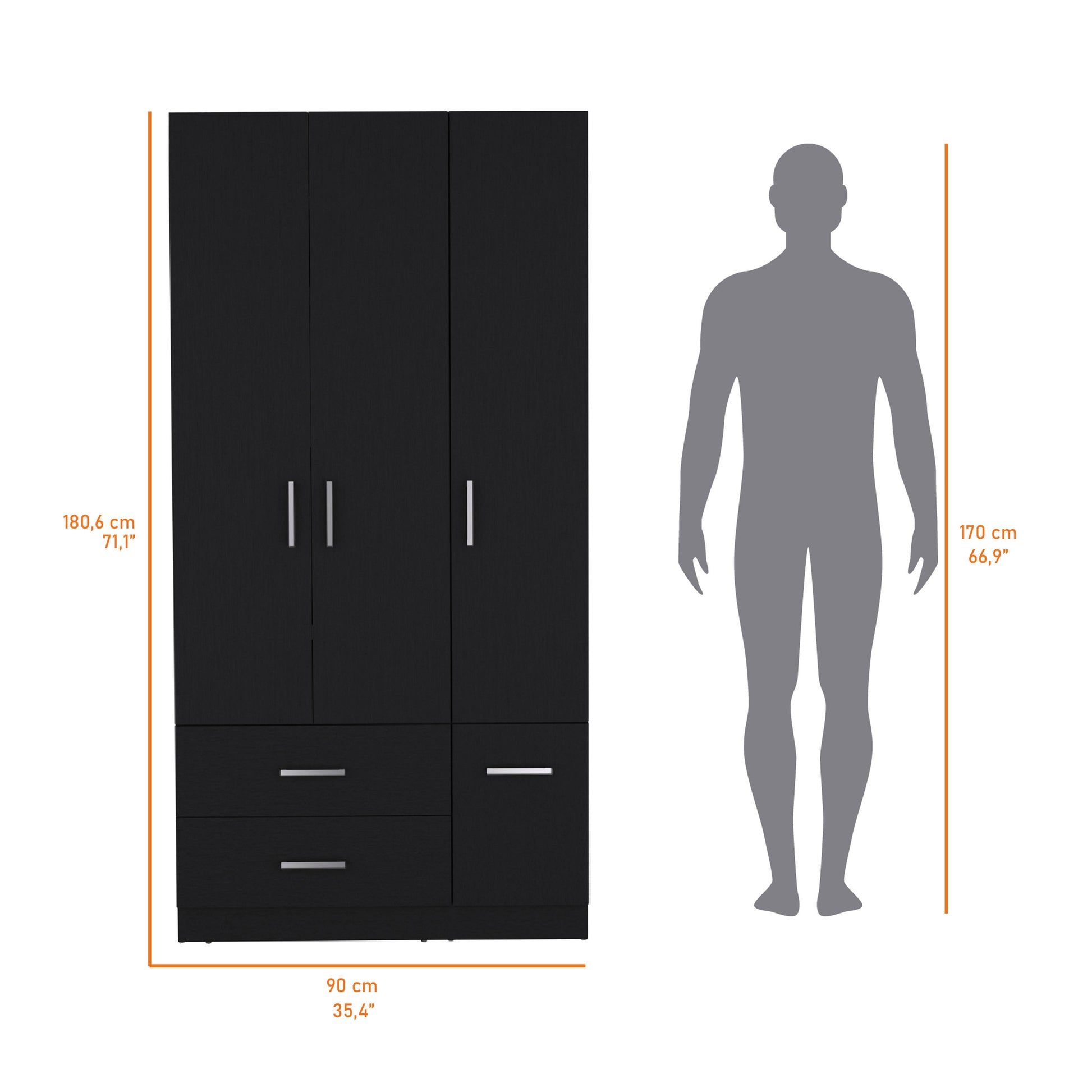 Black Melamine Dresser with Hanging Rod - 36" Wide