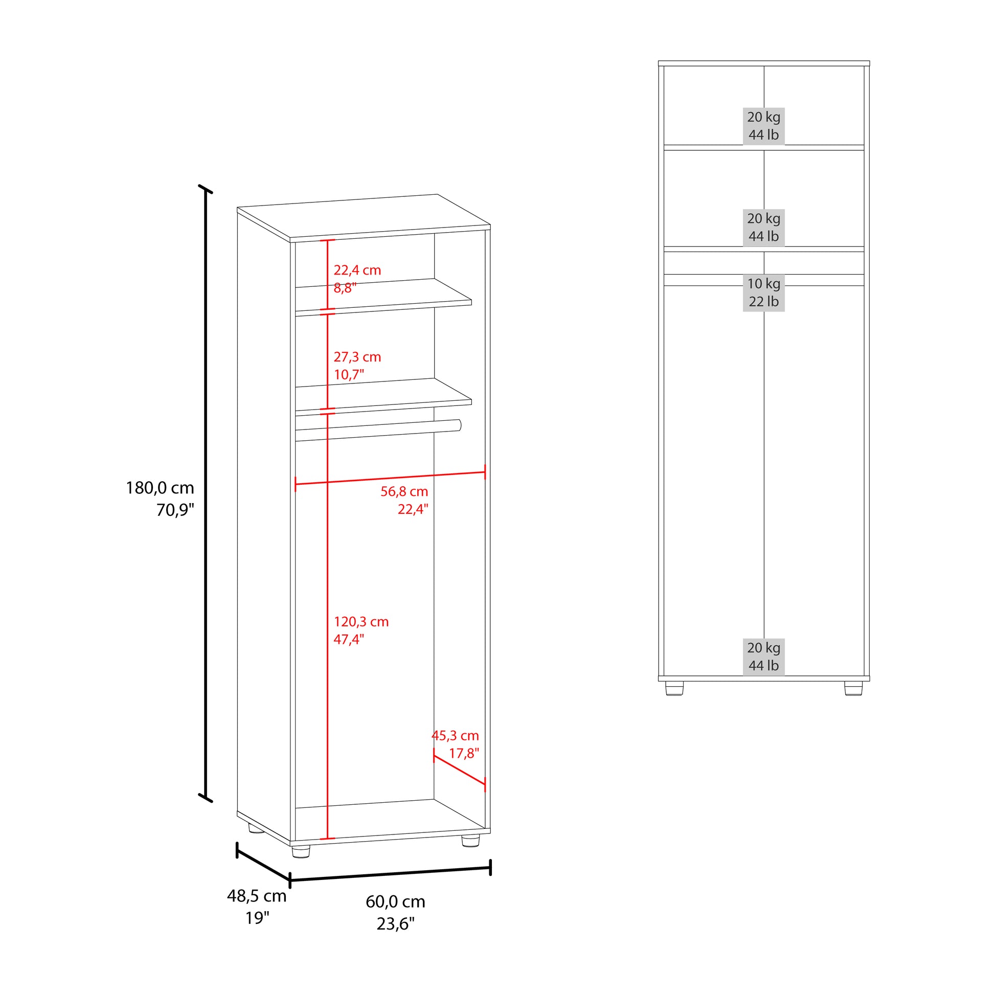 White Modern Dresser with Hanging Rod - 70.9" Tall for Bedroom