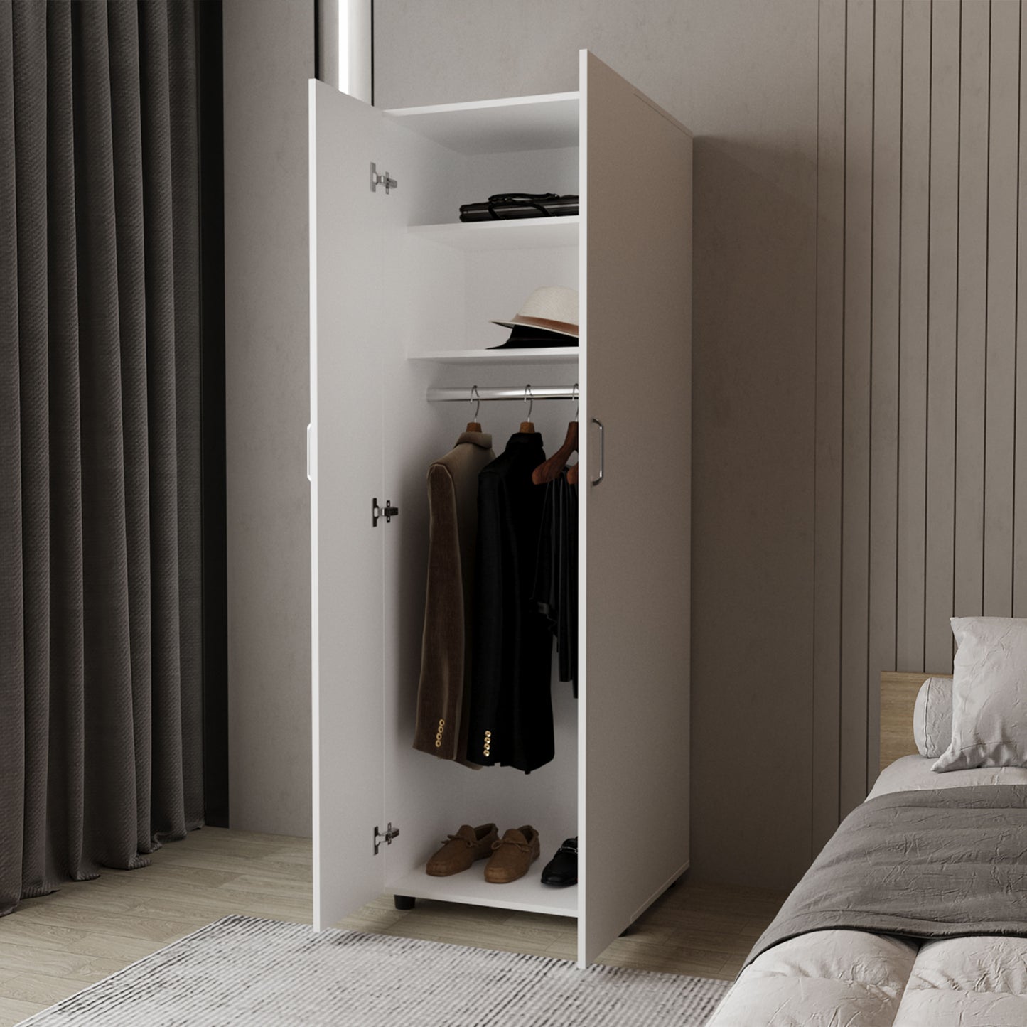 White Modern Dresser with Hanging Rod - 70.9" Tall for Bedroom