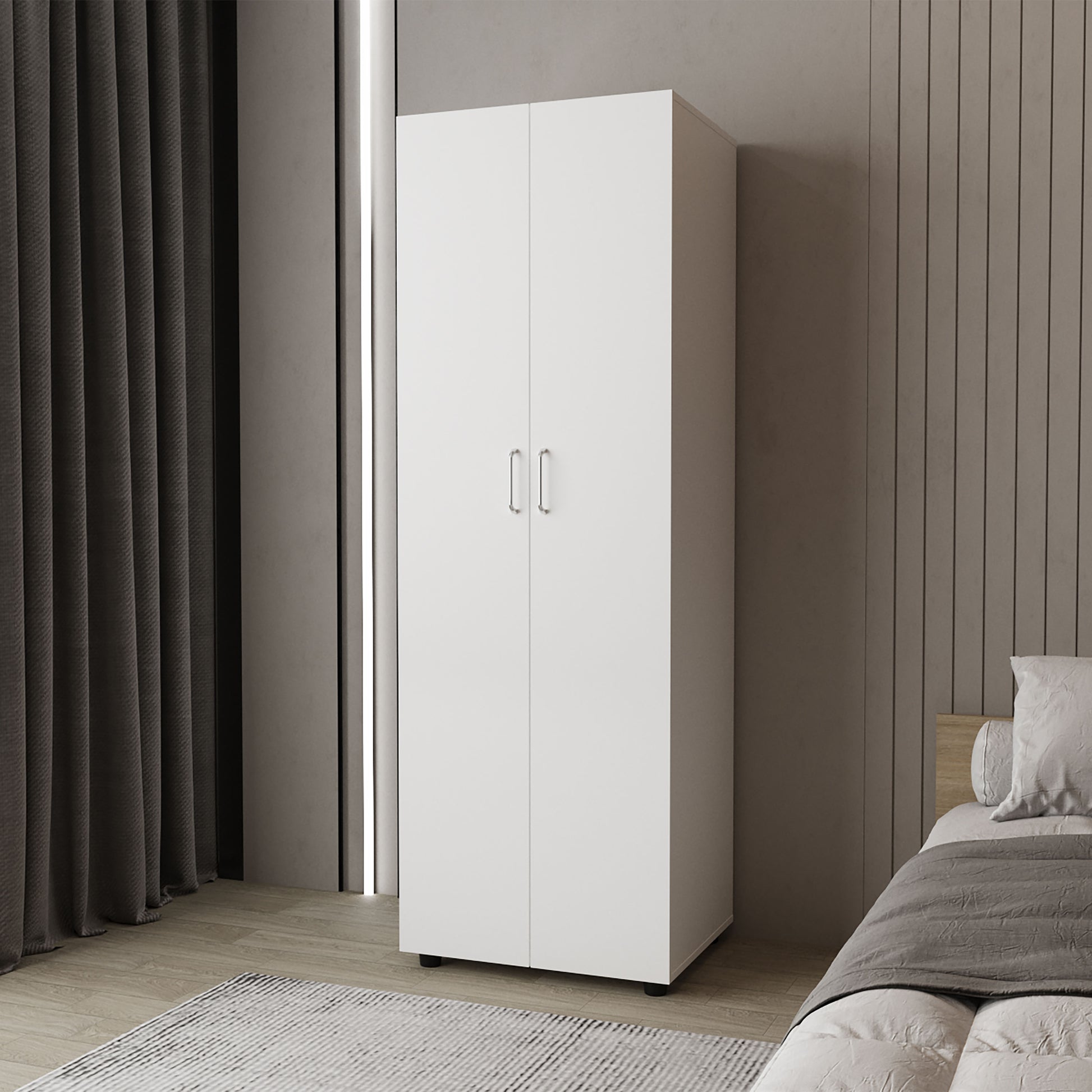 FM FURNITURE Pisinemo Armoire with 2 Doors and Hanging Rod, White