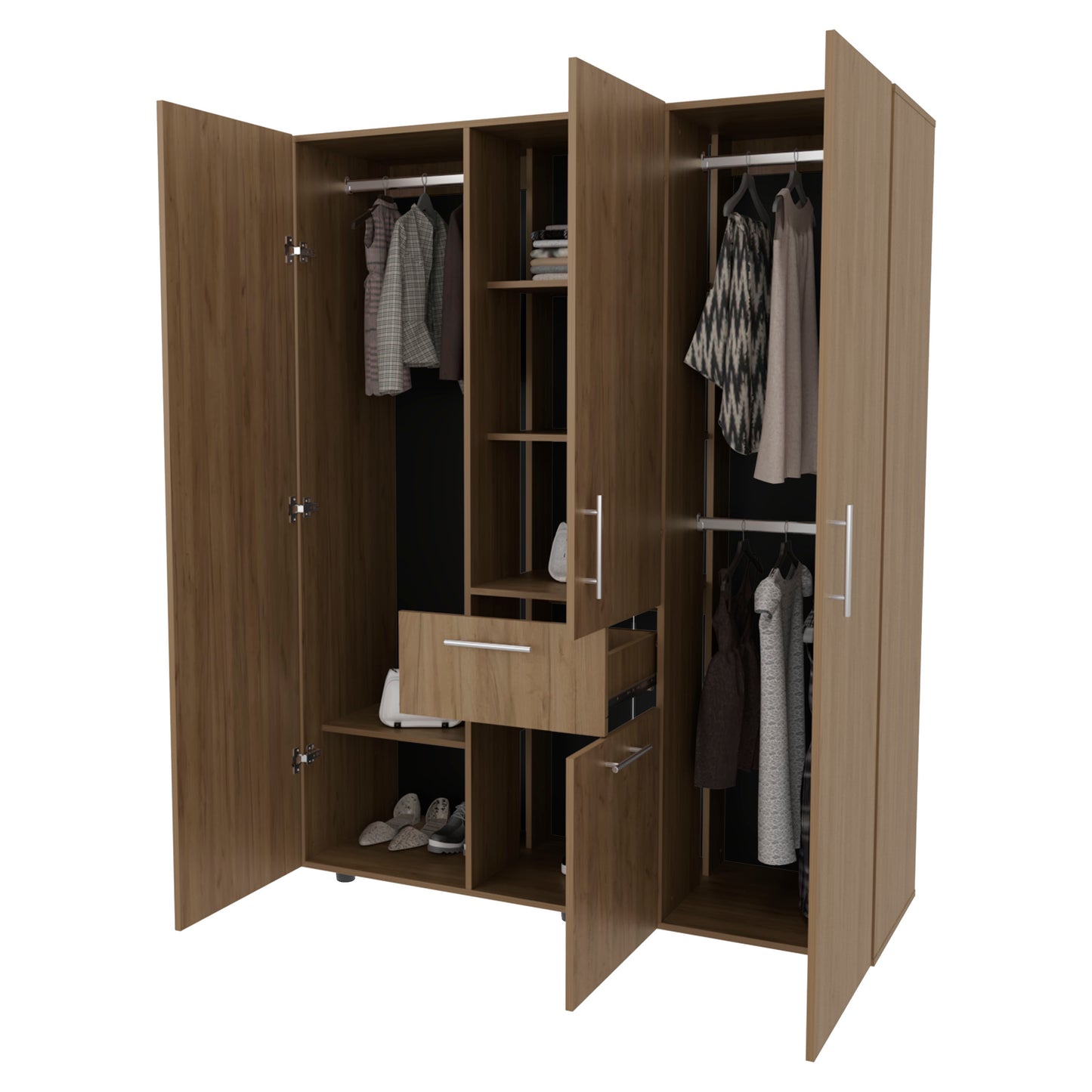 Light Oak Bedroom Dresser with Hanging Rod - 70" Wide