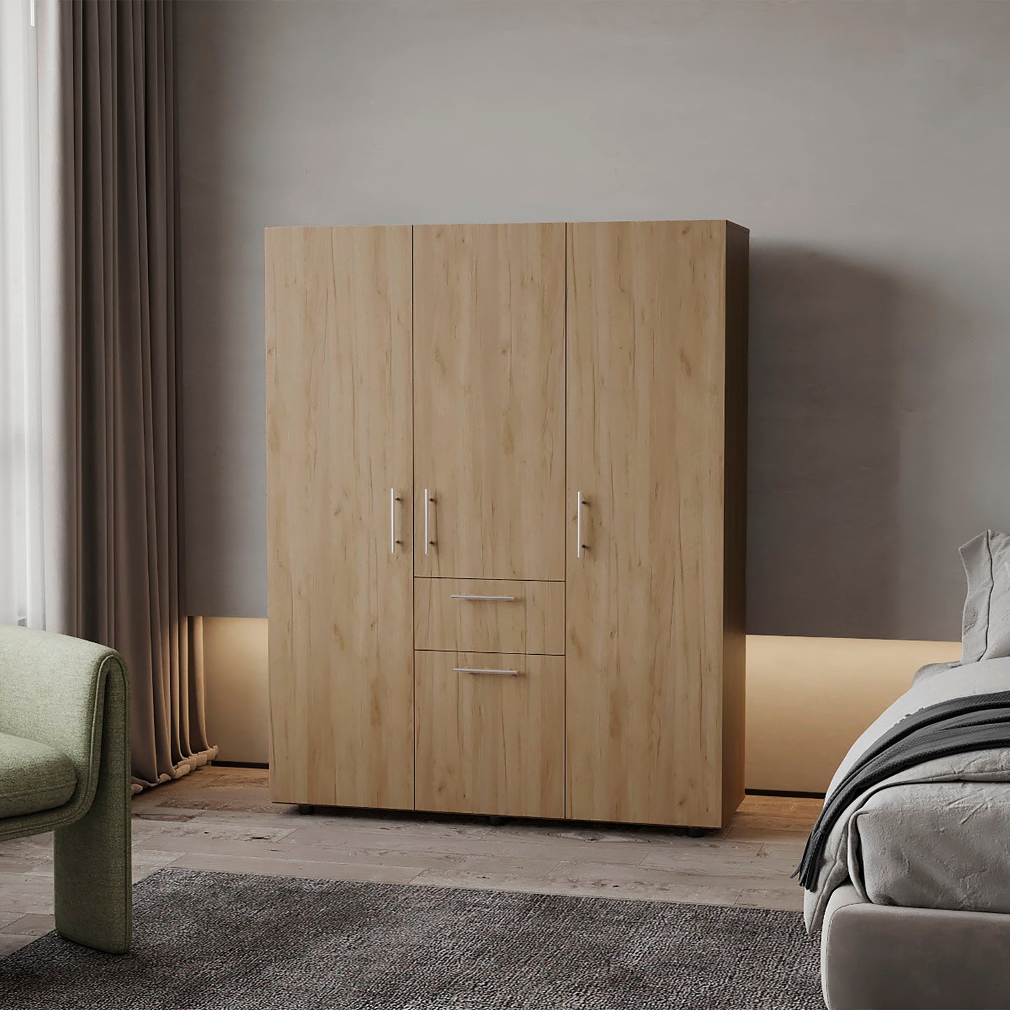 FM FURNITURE Alamo Lake Armoire Multi-storage with one Drawer, Natural Oak