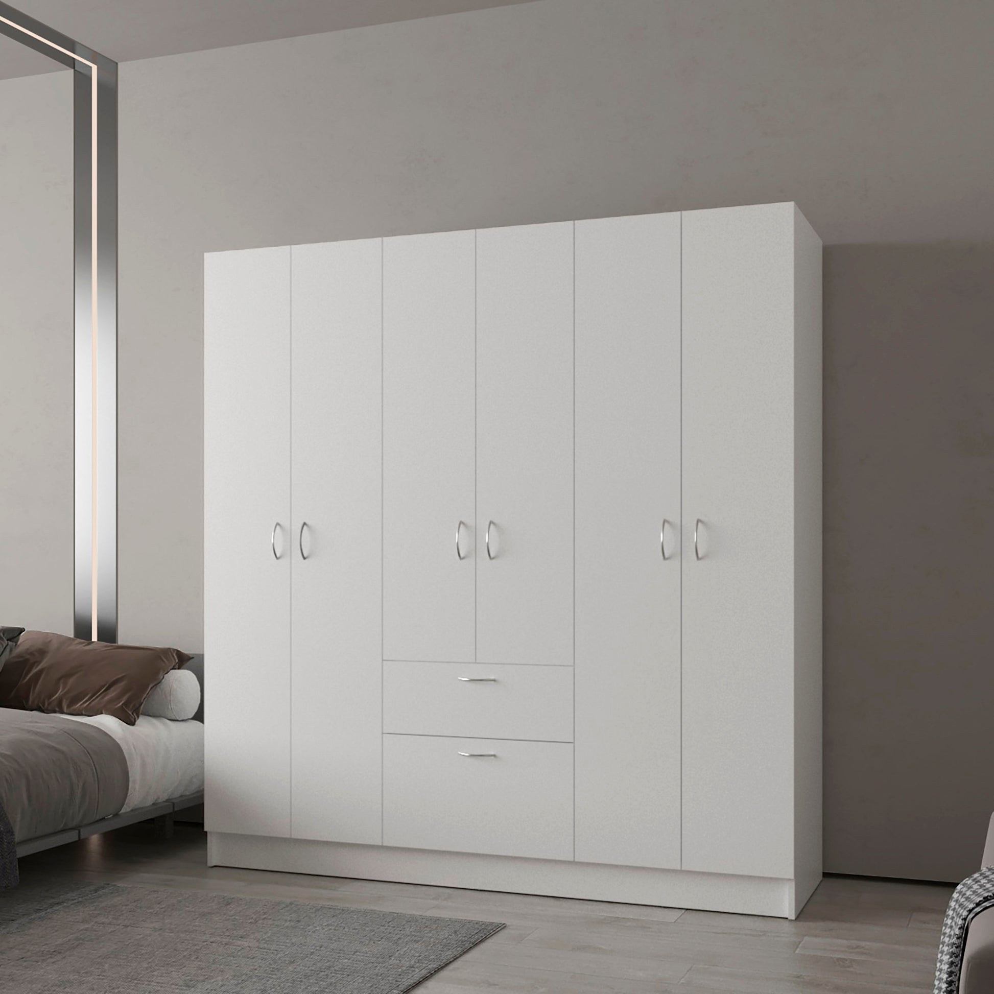 FM FURNITURE Olin 6-Door Wardrobe with Shelves and Drawer, Multistorage"