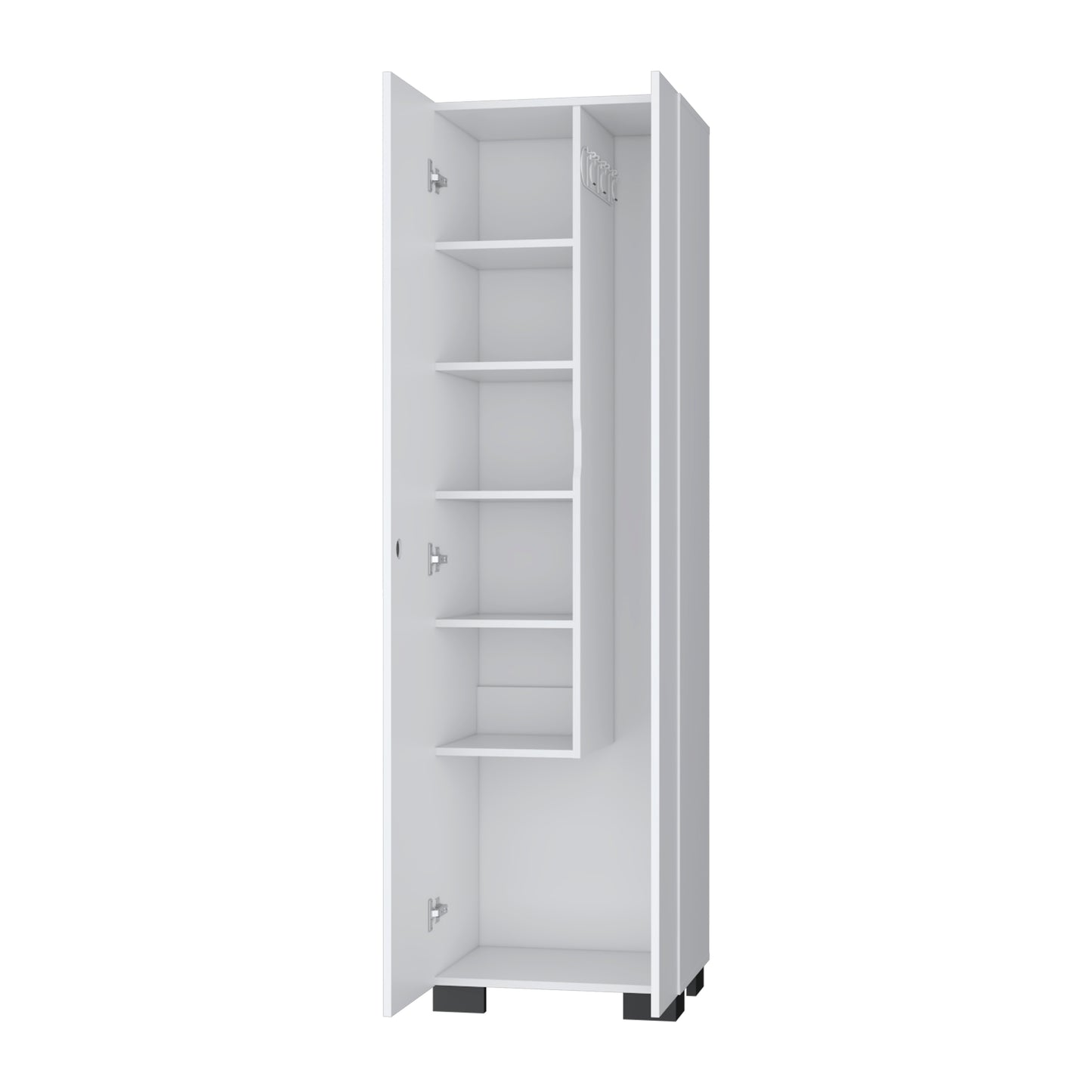Modern White Particle Board Storage Cabinet with Broom Hangers for Bedroom