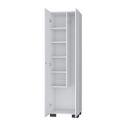 Modern White Particle Board Storage Cabinet with Broom Hangers for Bedroom
