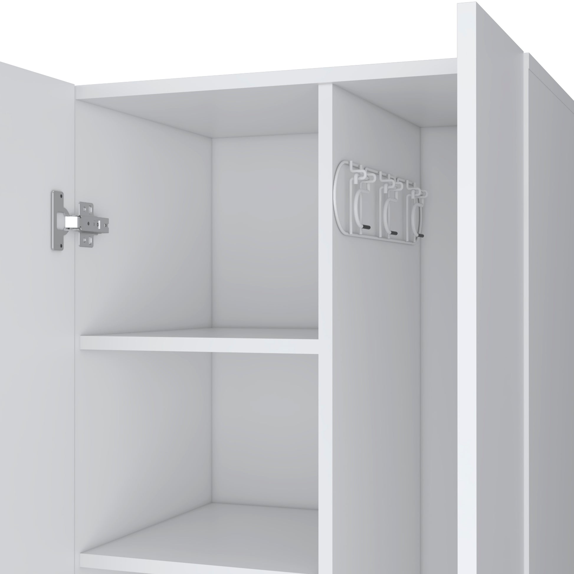 Modern White Particle Board Storage Cabinet with Broom Hangers for Bedroom