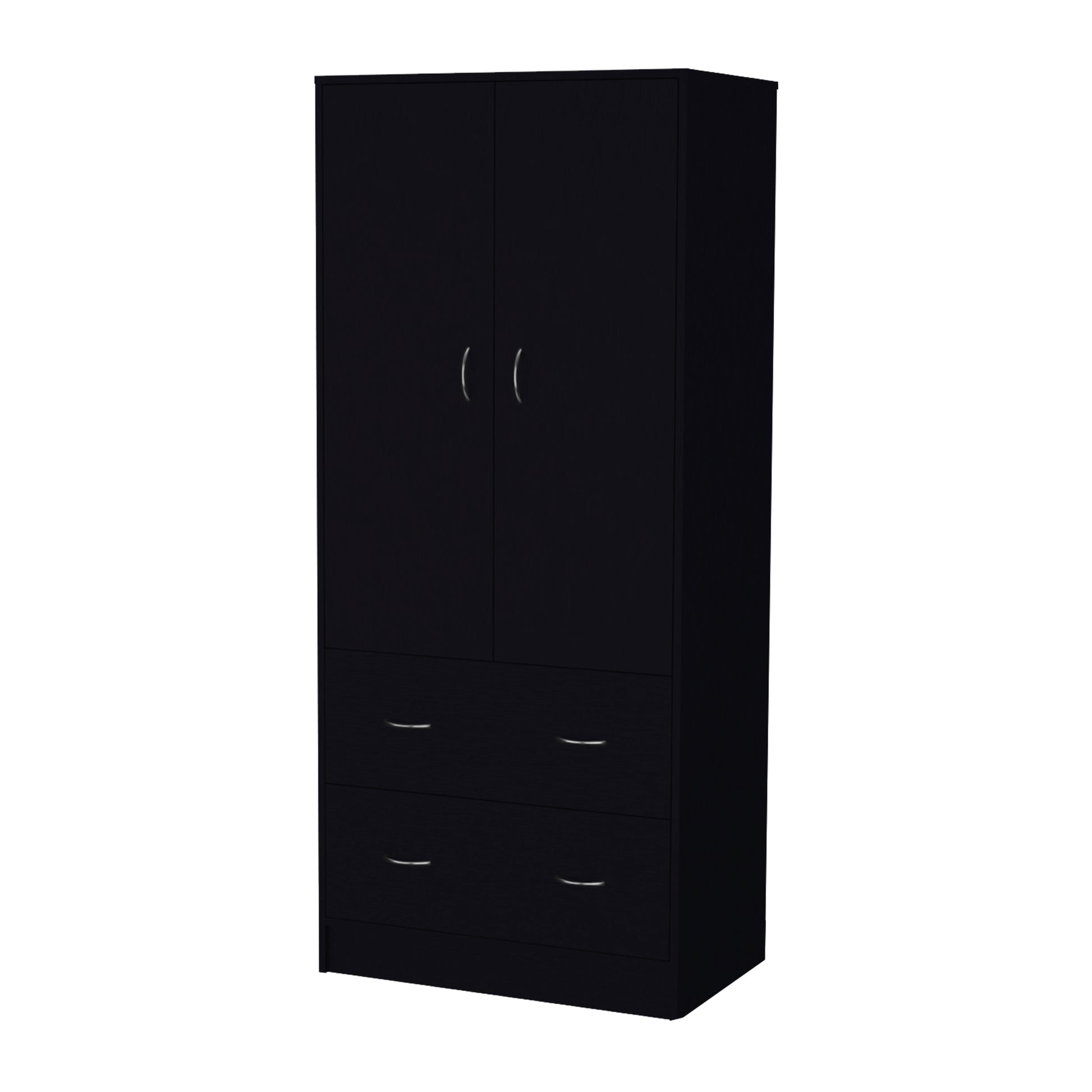 Black Modern Dresser with 2 Drawers & Hanging Rod - Bedroom Storage