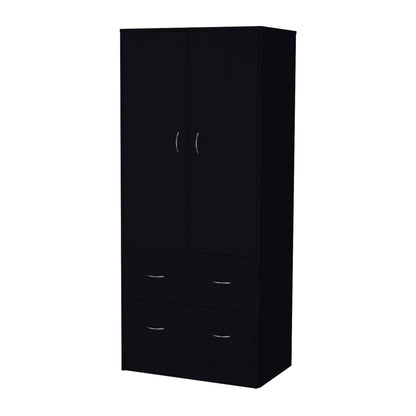 Black Modern Dresser with 2 Drawers & Hanging Rod - Bedroom Storage