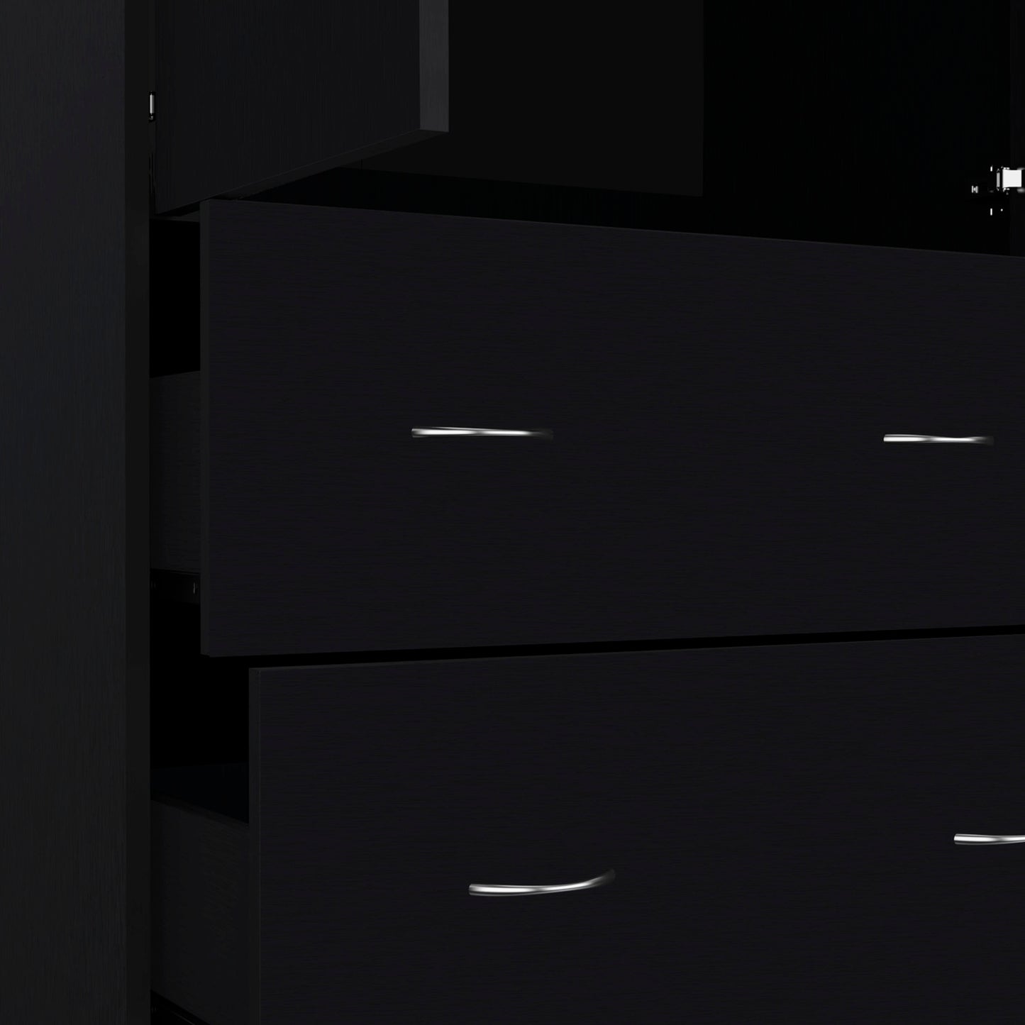 Black Modern Dresser with 2 Drawers & Hanging Rod - Bedroom Storage