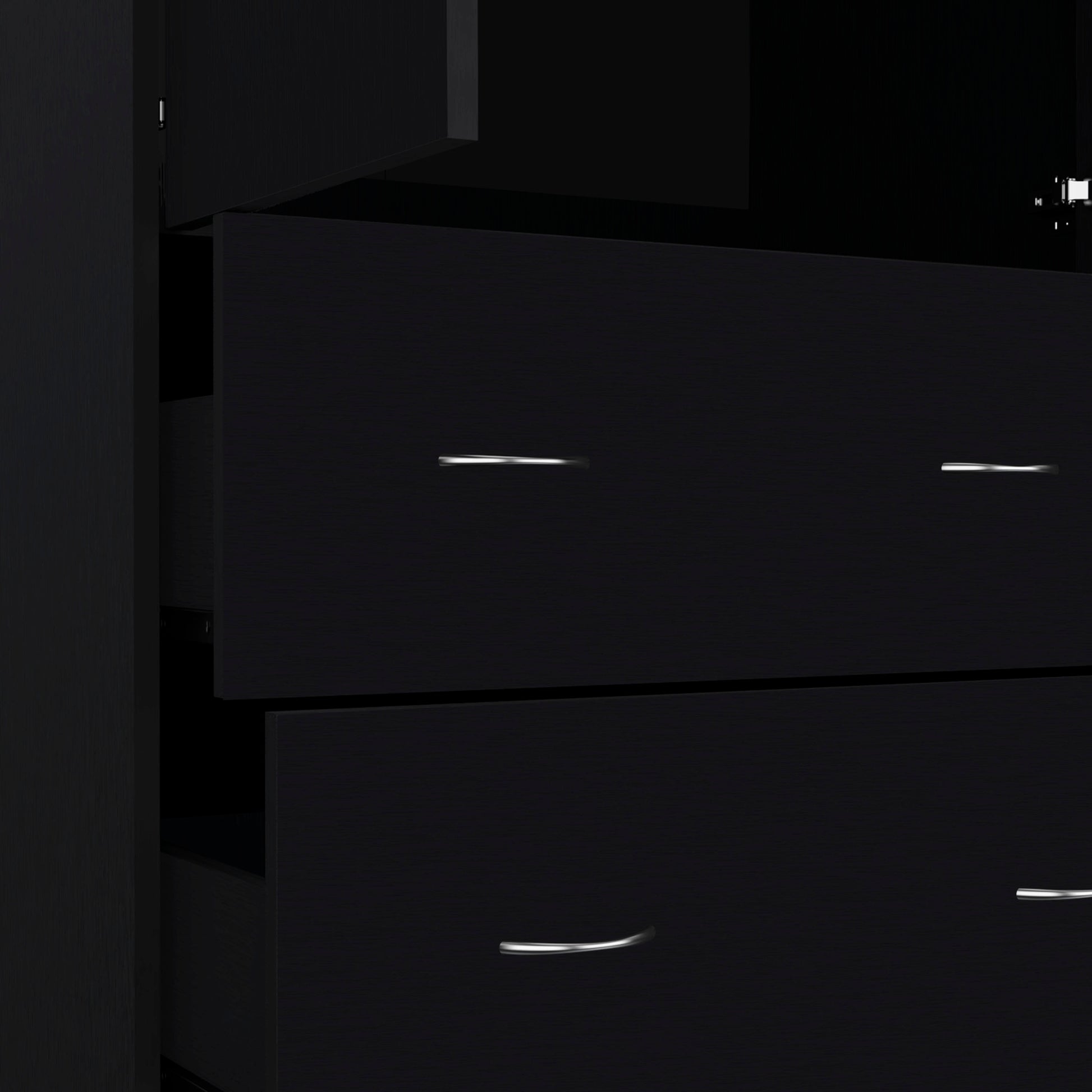 Black Modern Dresser with 2 Drawers & Hanging Rod - Bedroom Storage