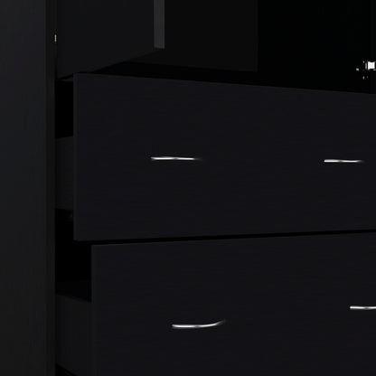 Black Modern Dresser with 2 Drawers & Hanging Rod - Bedroom Storage