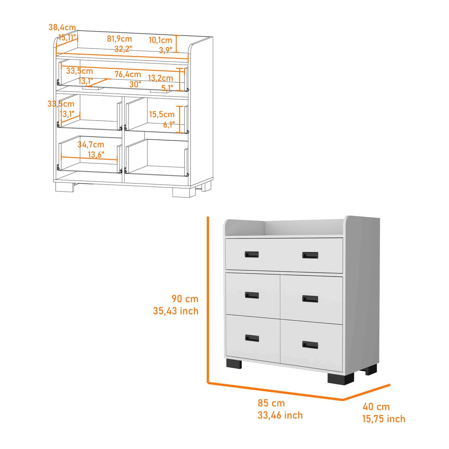 White 33.46" Wide Dresser - Double Drawer