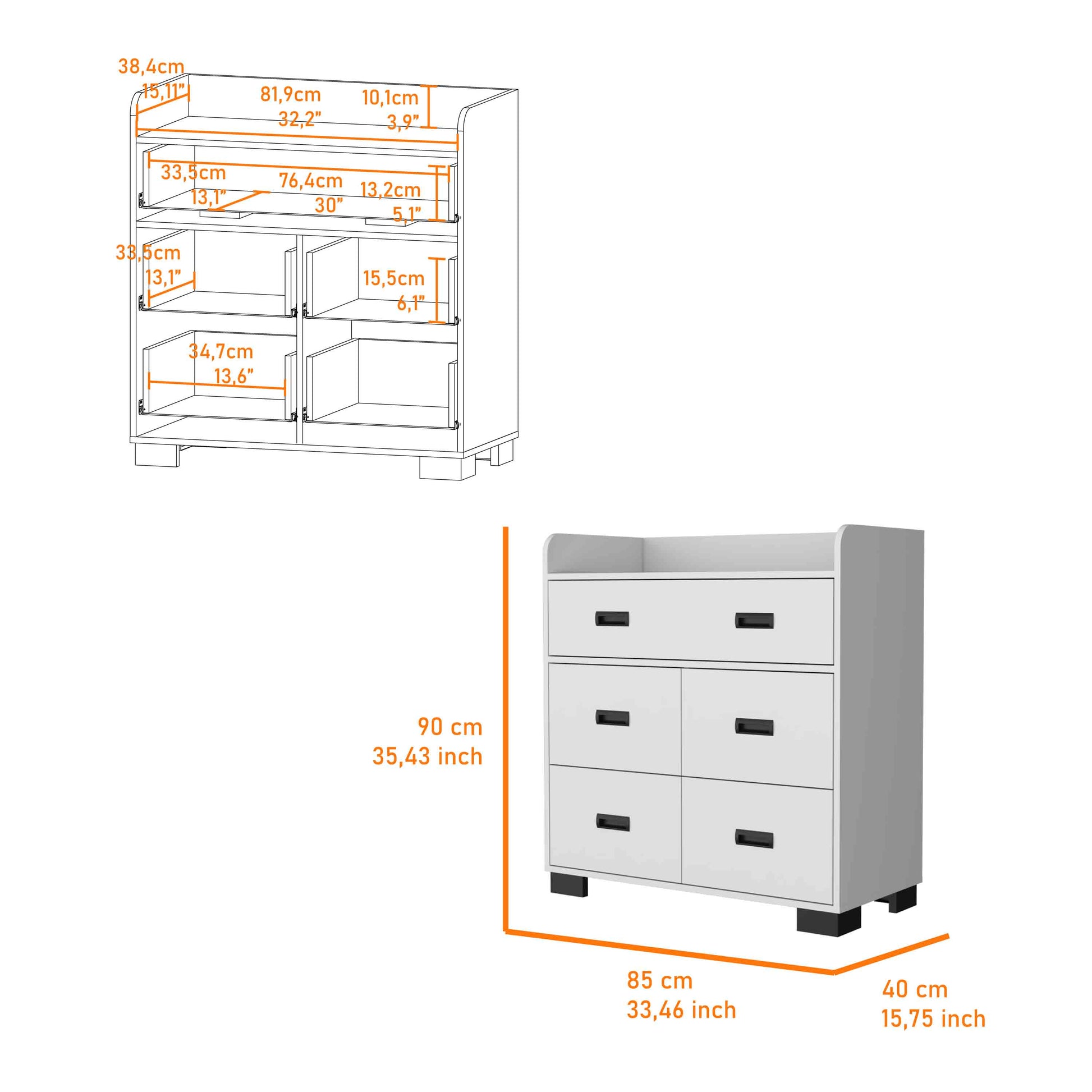 White 33.46" Wide Dresser - Double Drawer