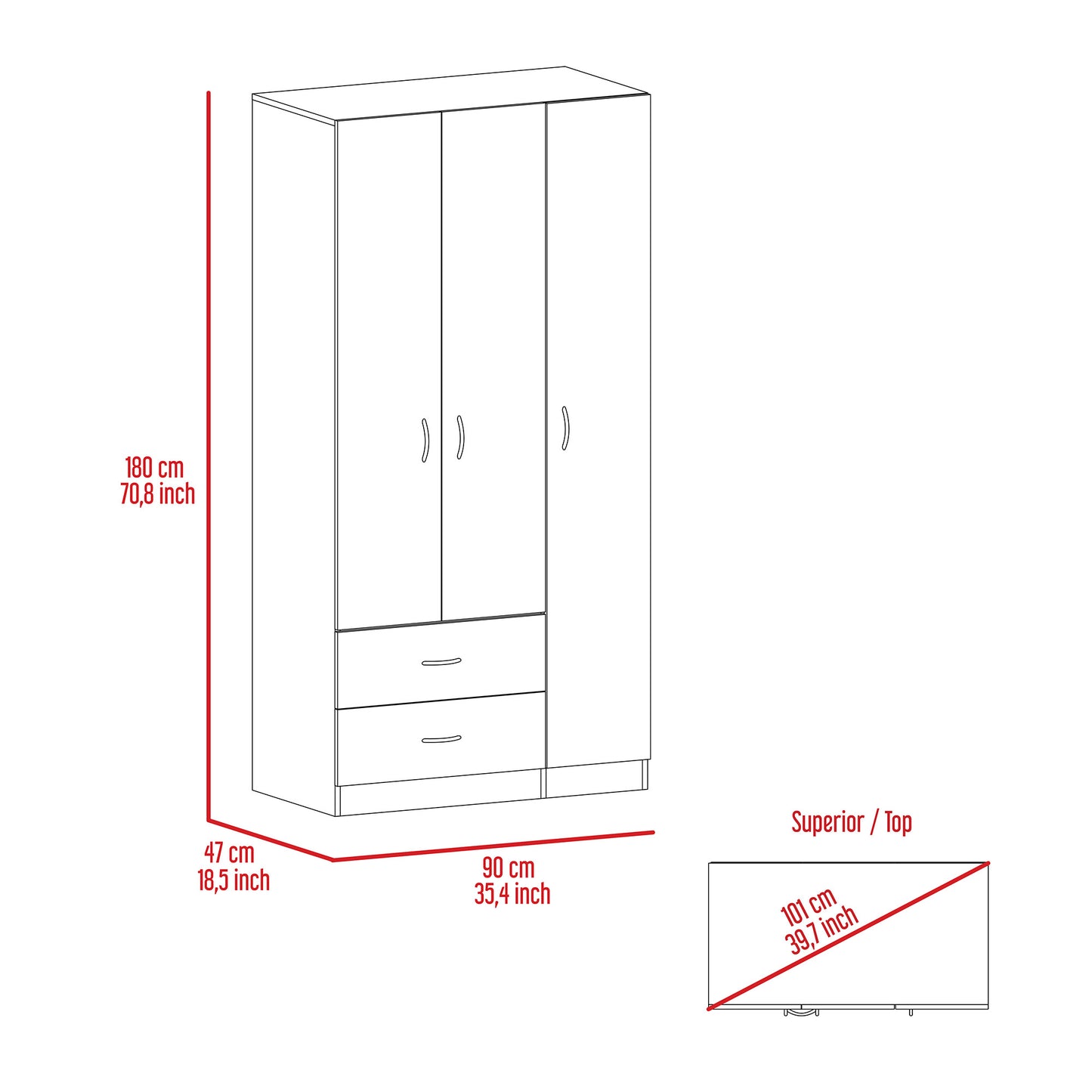 Modern White Particle Board Wardrobe with Double Doors and Drawers for Bedroom