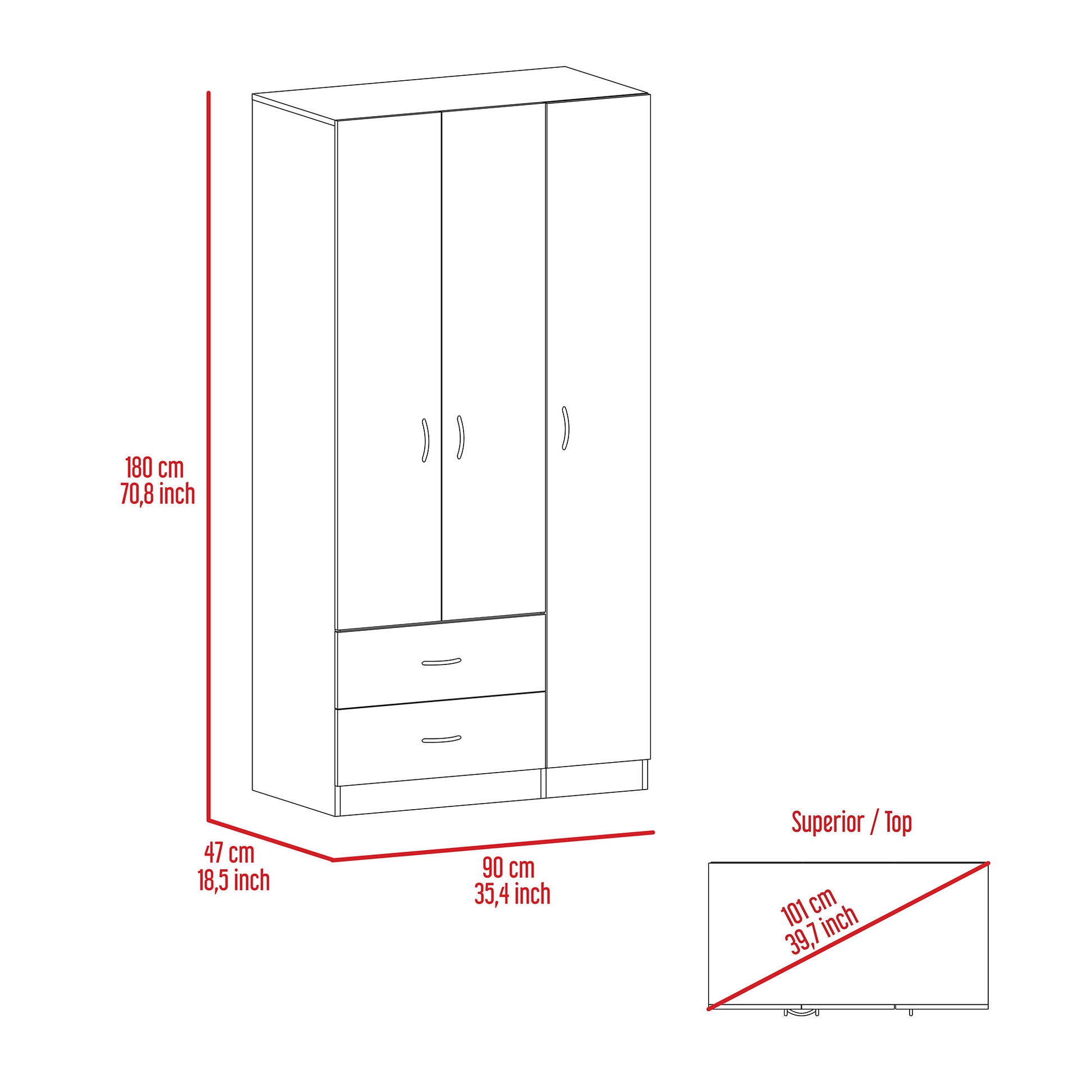 Modern White Particle Board Wardrobe with Double Doors and Drawers for Bedroom
