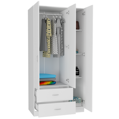 Modern White Particle Board Wardrobe with Double Doors and Drawers for Bedroom
