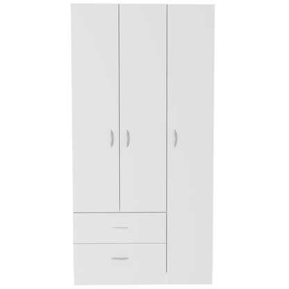 Modern White Particle Board Wardrobe with Double Doors and Drawers for Bedroom