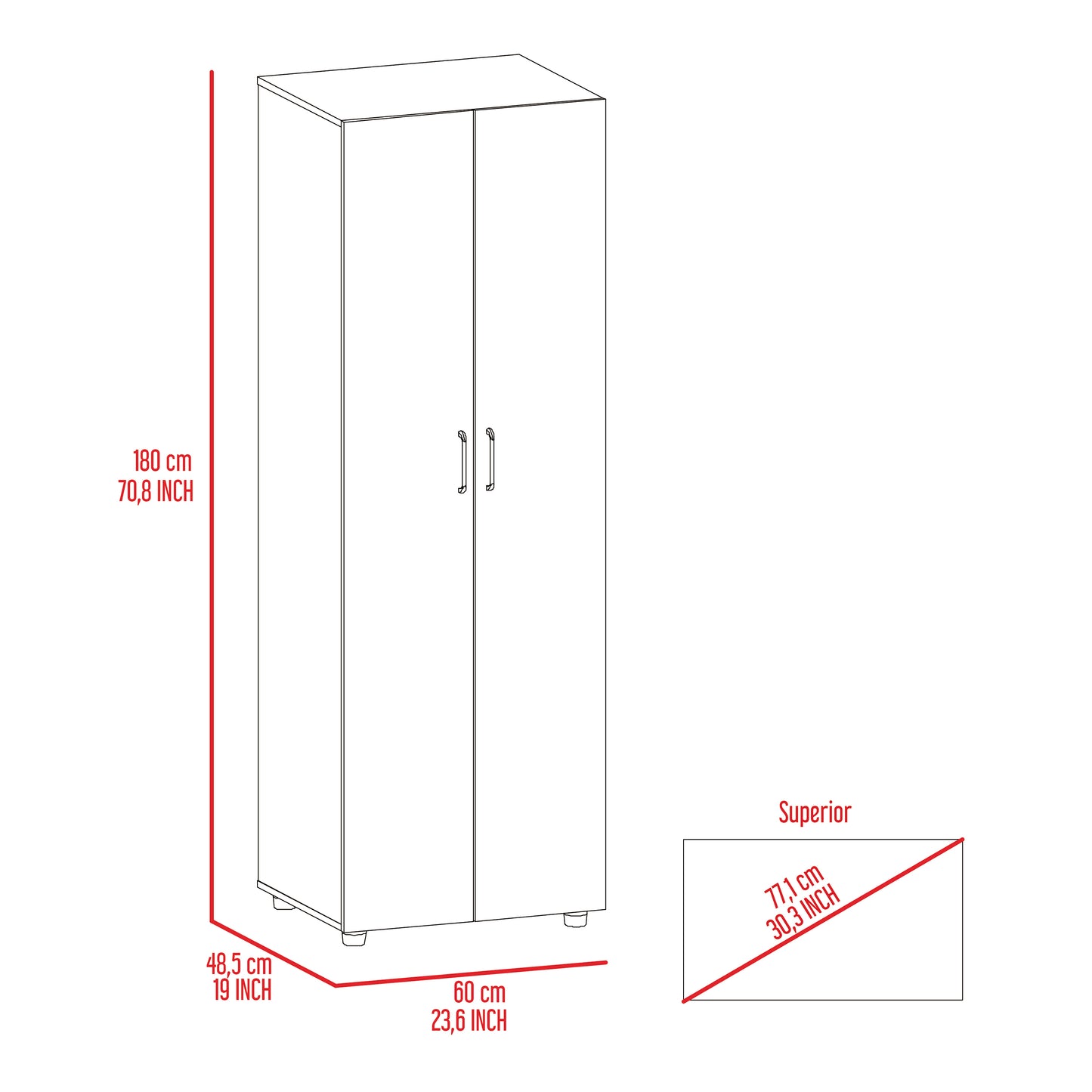 Black Glasgow Armoire - 1 Cabinet, 2 Shelves