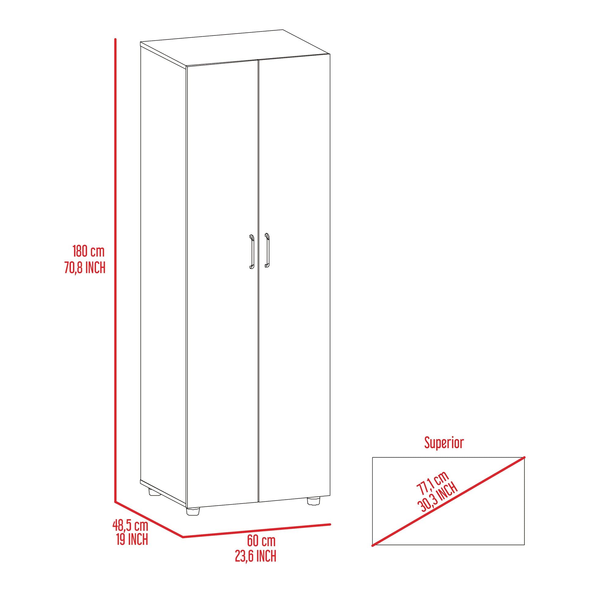 Black Glasgow Armoire - 1 Cabinet, 2 Shelves