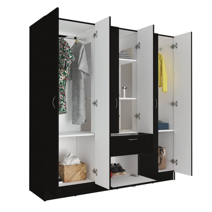 Modern Black Particle Board Double Door Wardrobe with Hanging Rod Storage for Bedroom