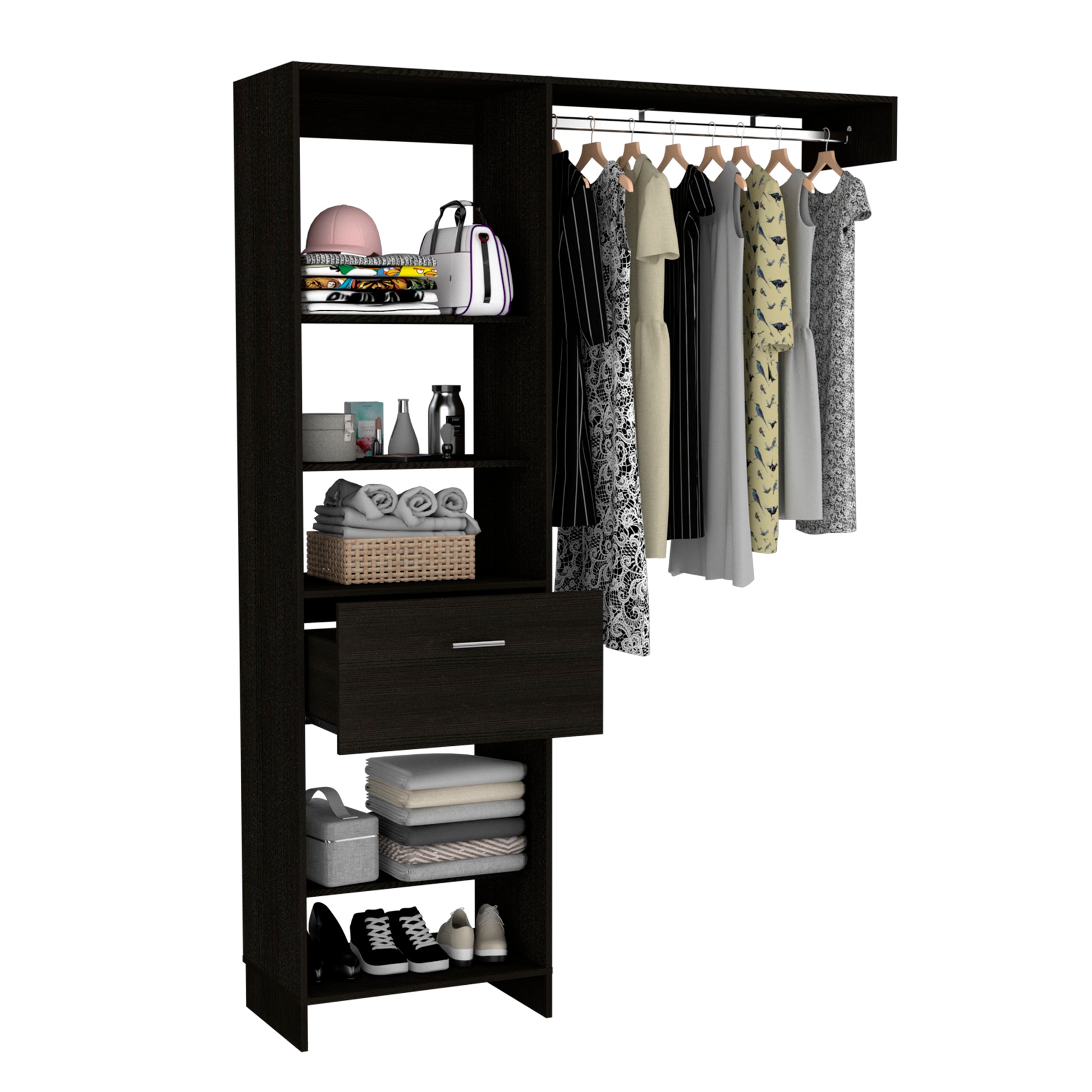 Black Bedroom Dresser 59" Wide Storage Cabinet