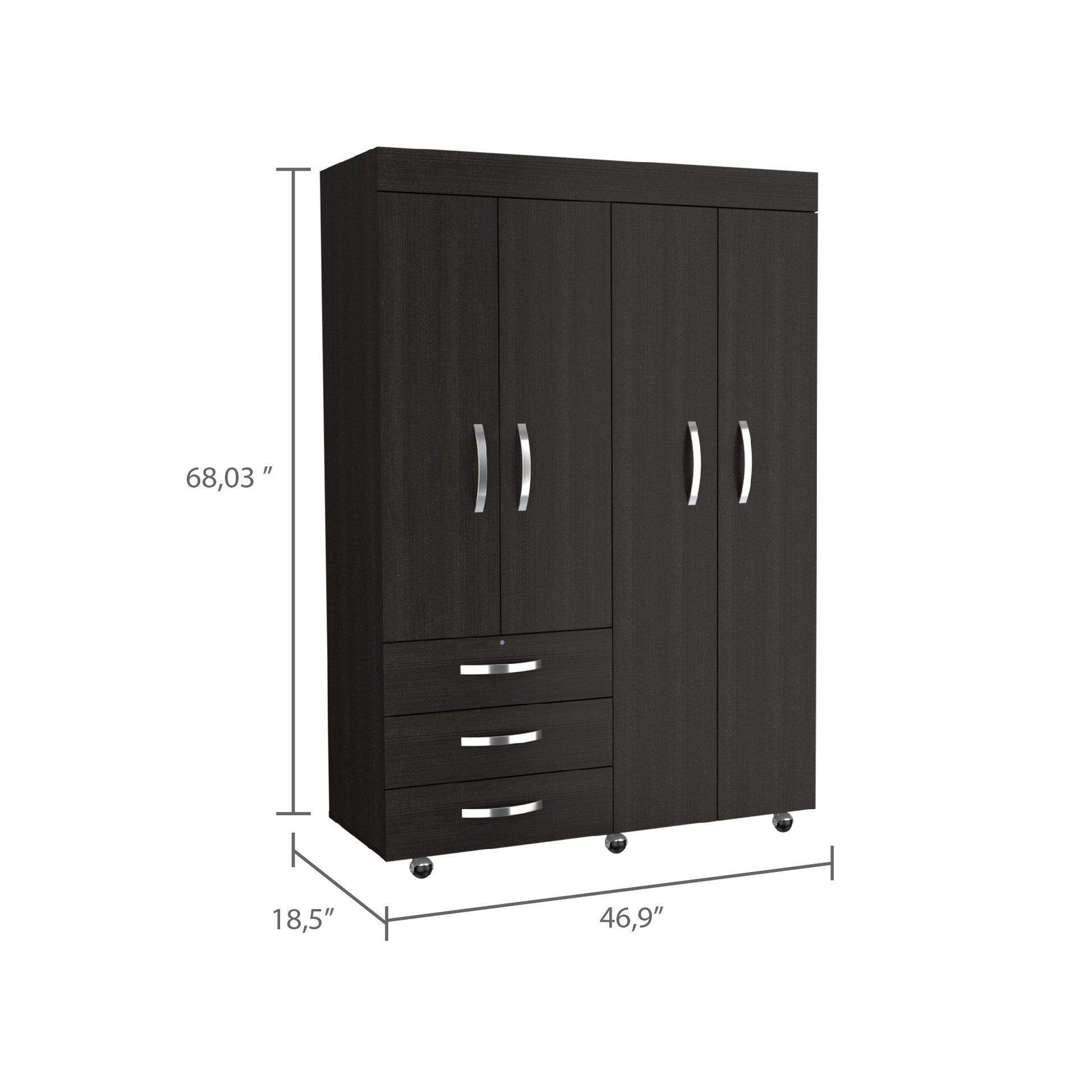 Modern Black Particle Board Dresser with 3 Drawers for Bedroom Storage