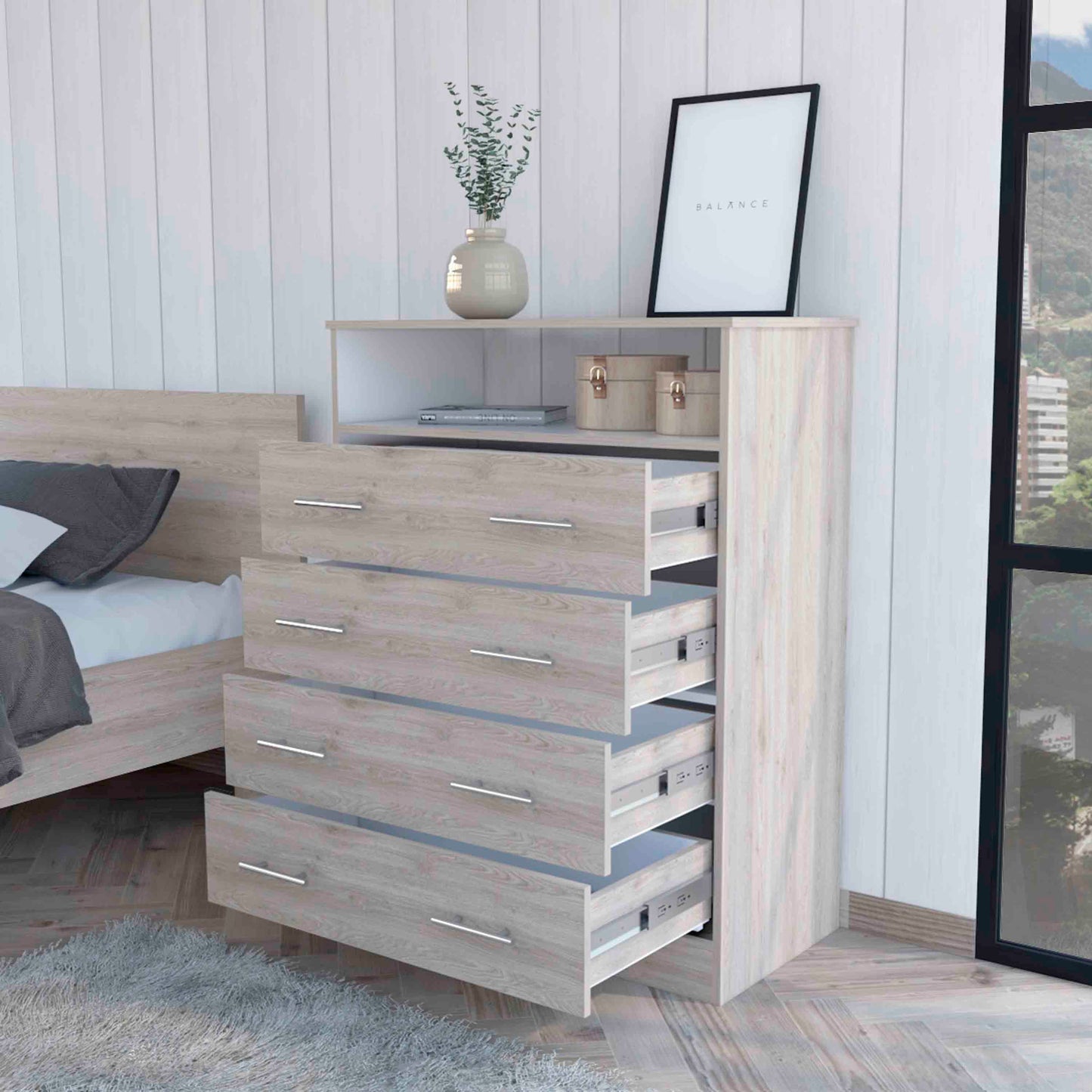 4-Drawer Multicolor Particle Board Dresser - Bedroom Storage