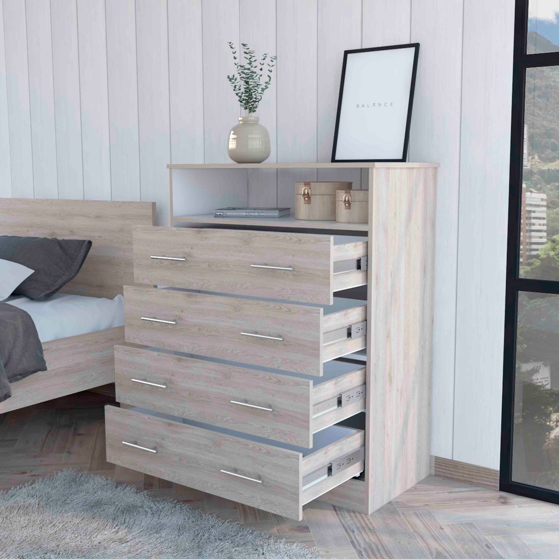 4-Drawer Multicolor Particle Board Dresser - Bedroom Storage